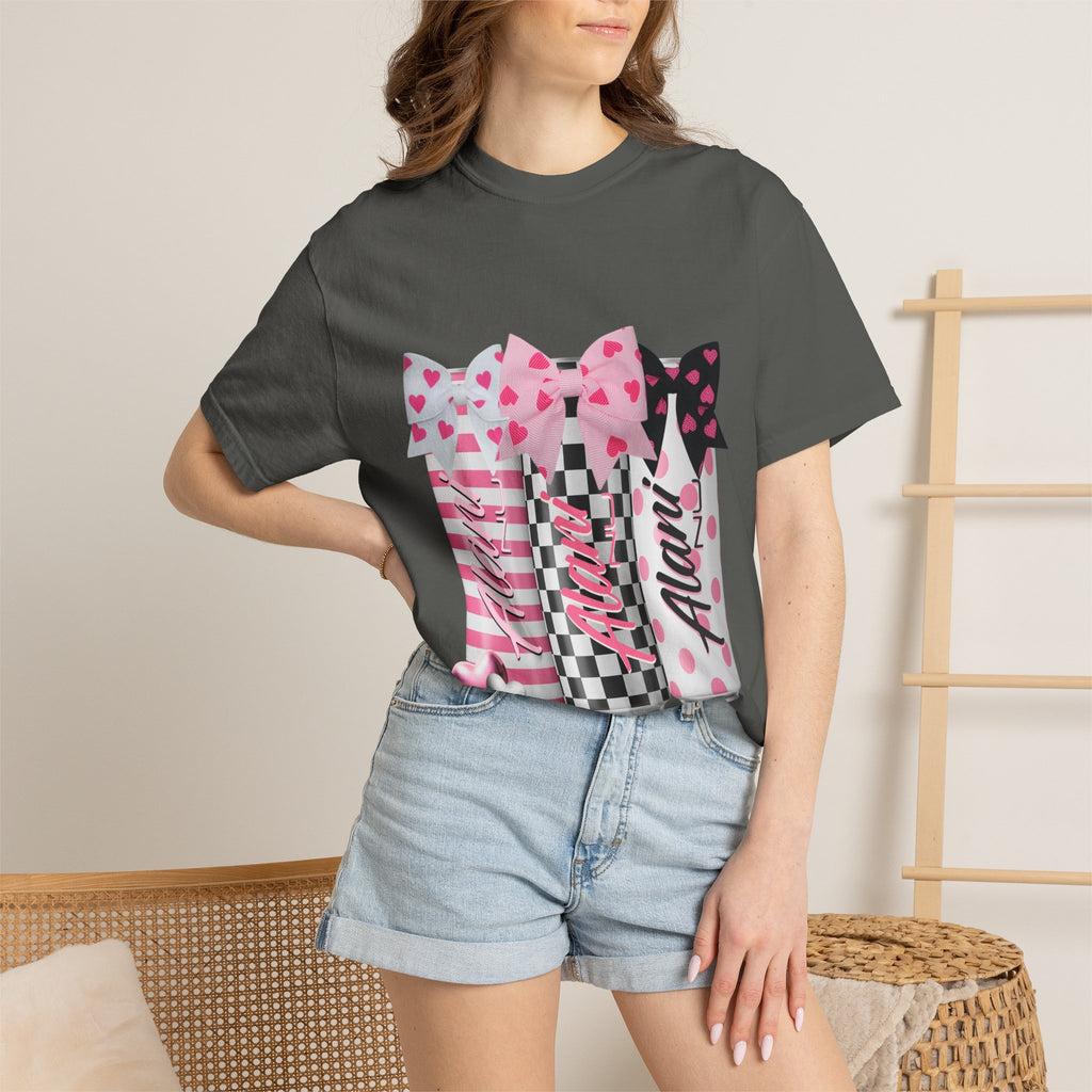 Lipstick Trio Graphic T-Shirt — Pink Bow Cosmetic Design