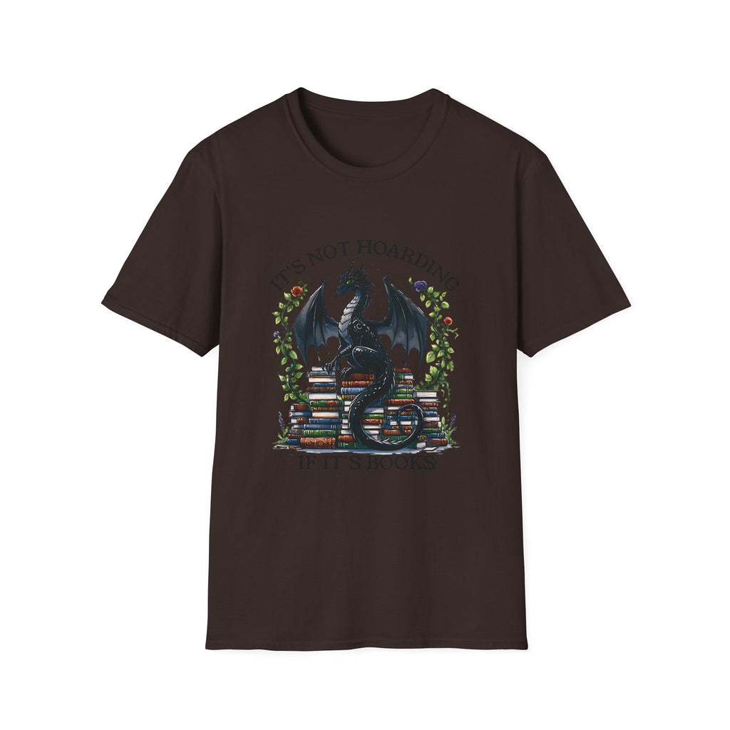 Dragon Reading T-Shirt — "It's Not Hoarding If It's Books" Book Lover Tee