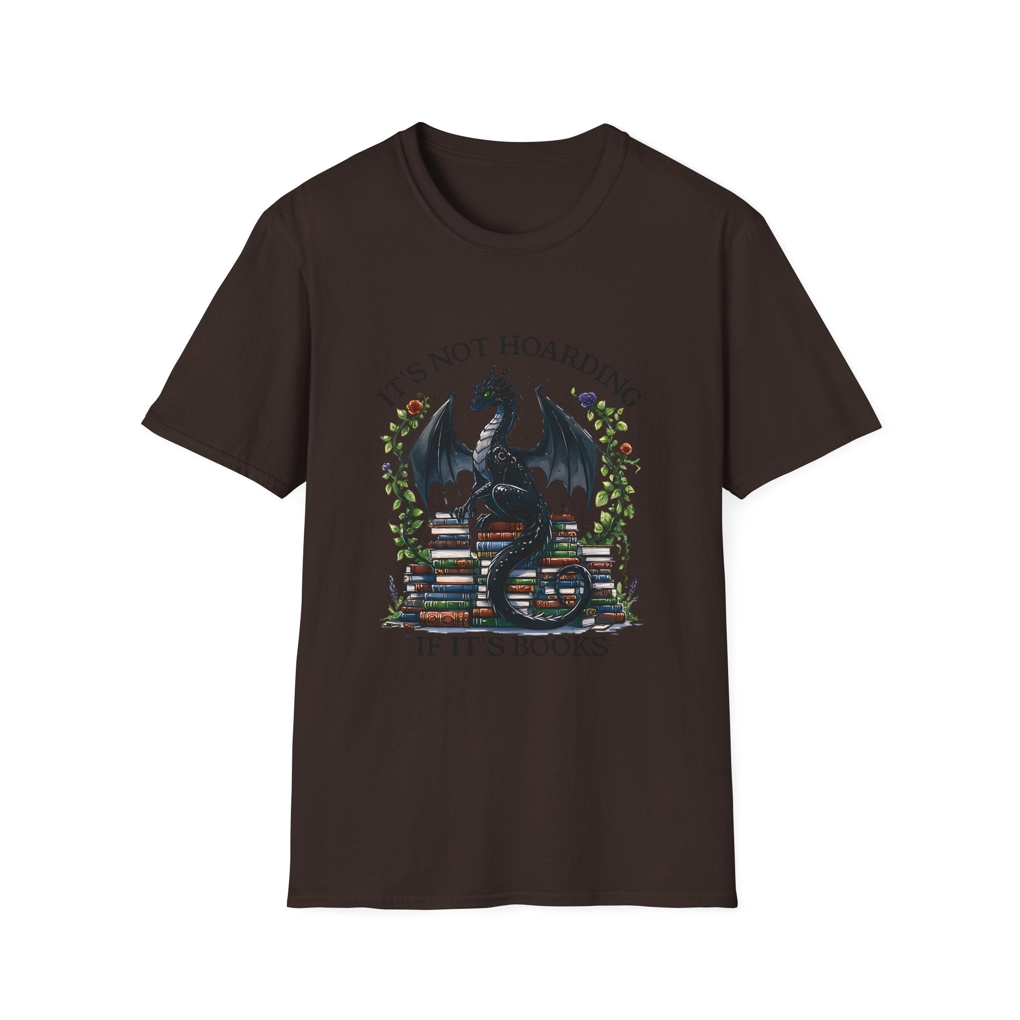 Dragon Reading T-Shirt — "It's Not Hoarding If It's Books" Book Lover Tee