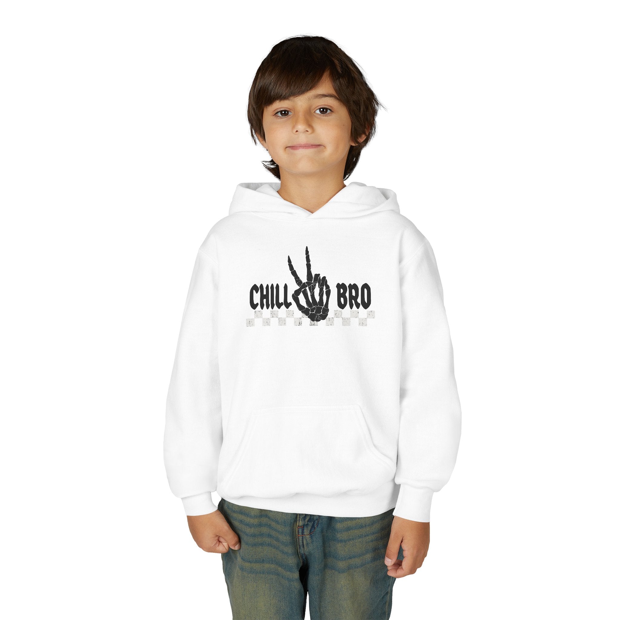Youth Hoodie — "Chill Bro" Skeleton Hand Graphic