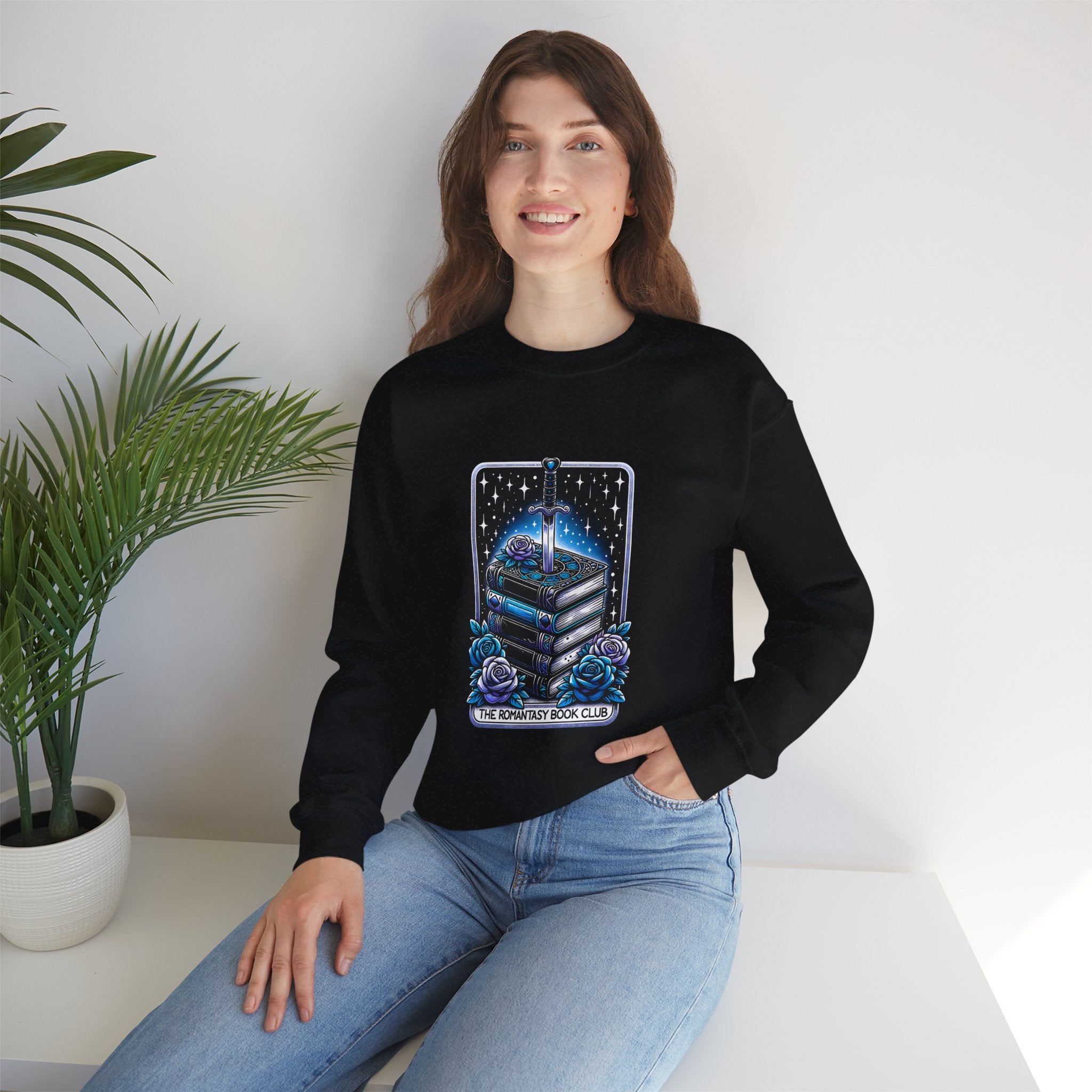 Crewneck Sweatshirt — "The Forlorn Book Club" Gothic Stack of Books Design