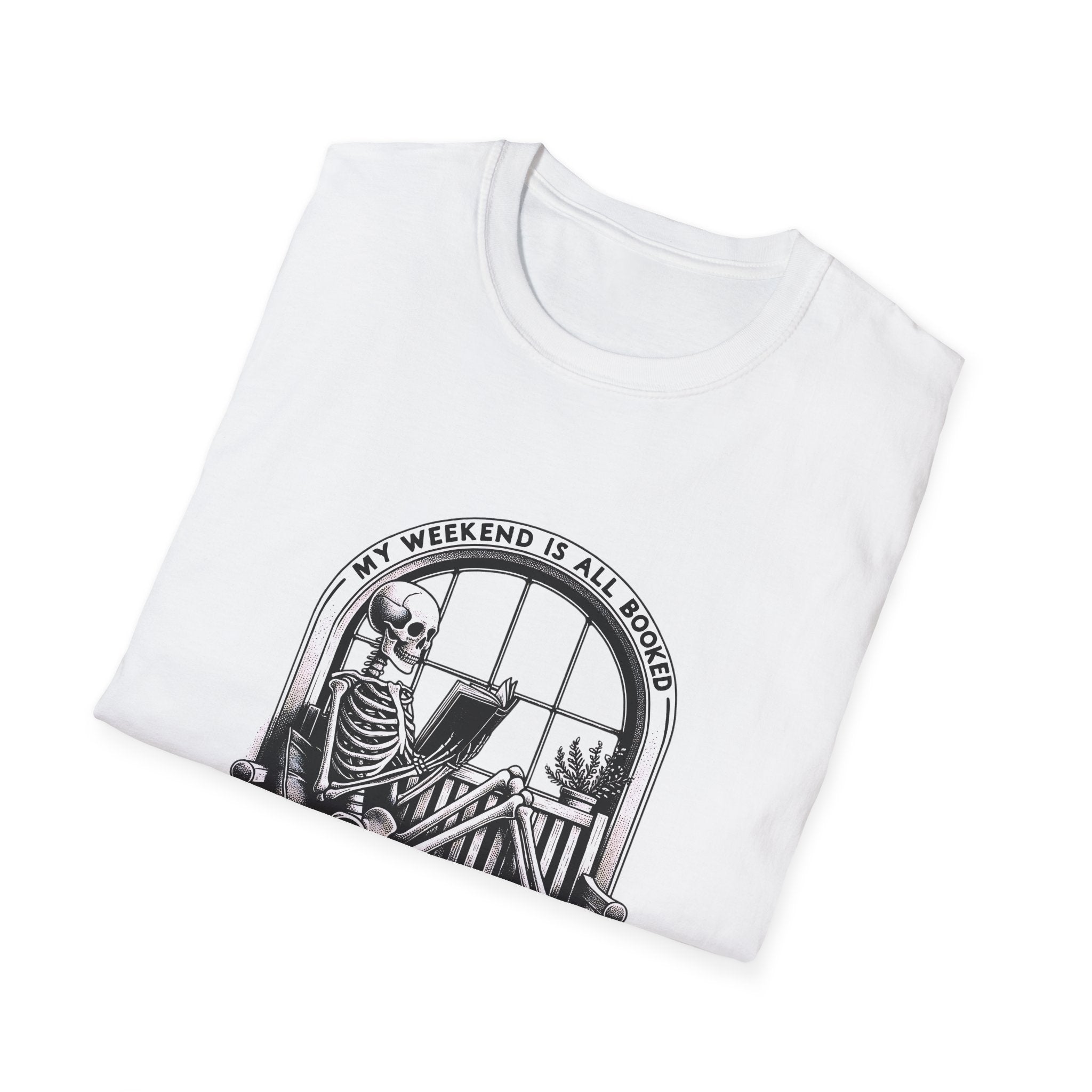 Skeleton Reading Window T‑Shirt — “My Weekend Is All Booked” Graphic Tee