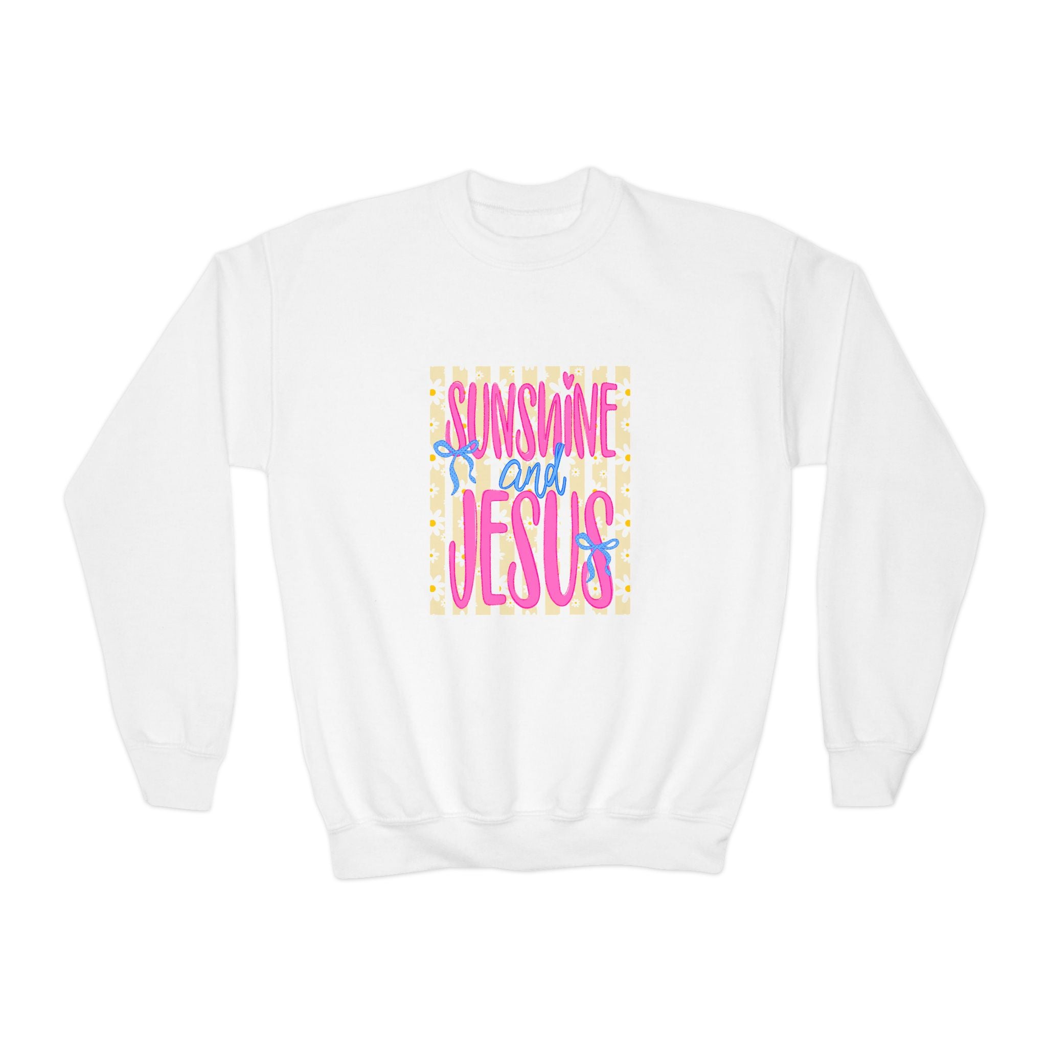 Youth Crewneck Sweatshirt – 'Sunshine and Jesus' Colorful Faith Graphic