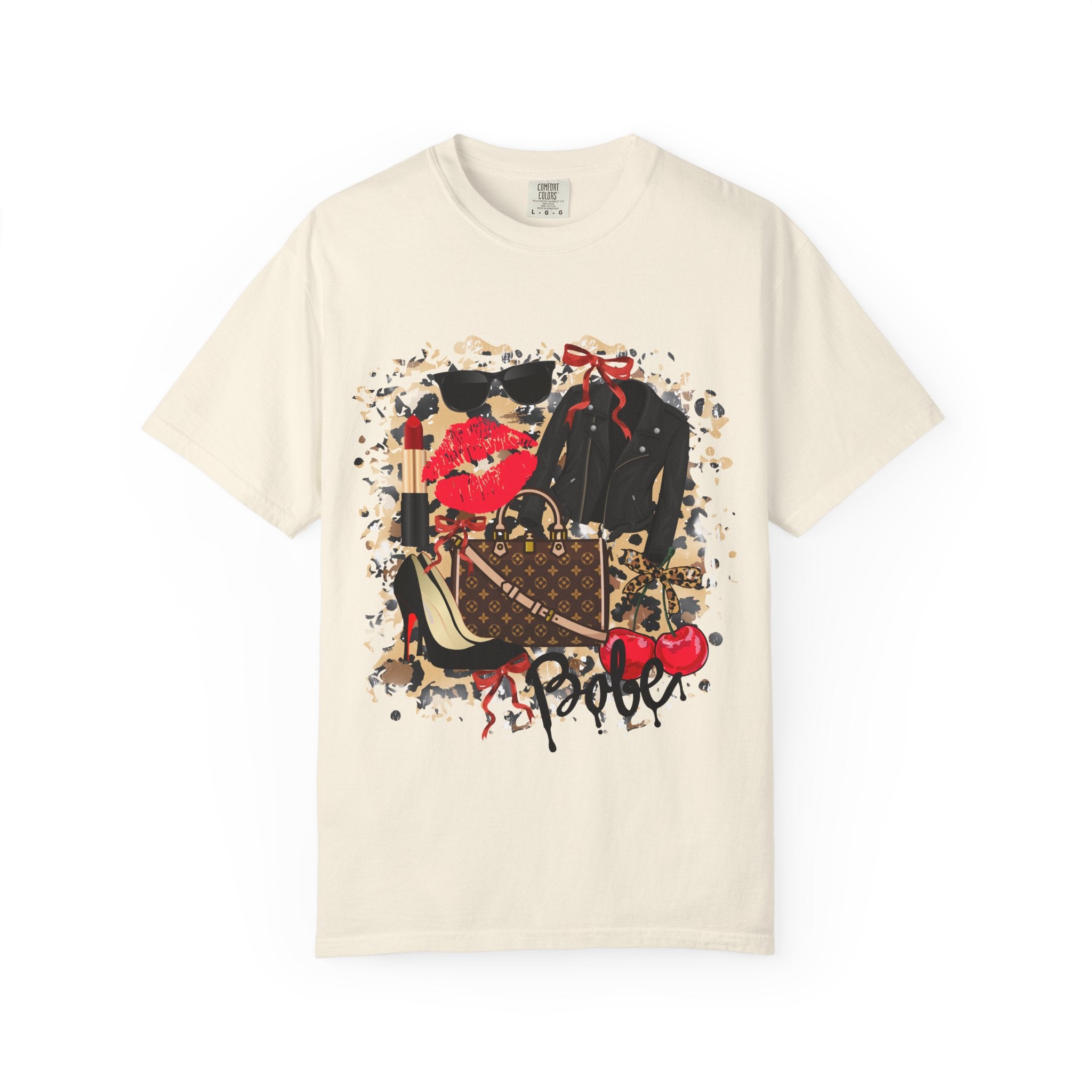 Graphic Fashion Tee — Luxury Handbag & Lips Collage