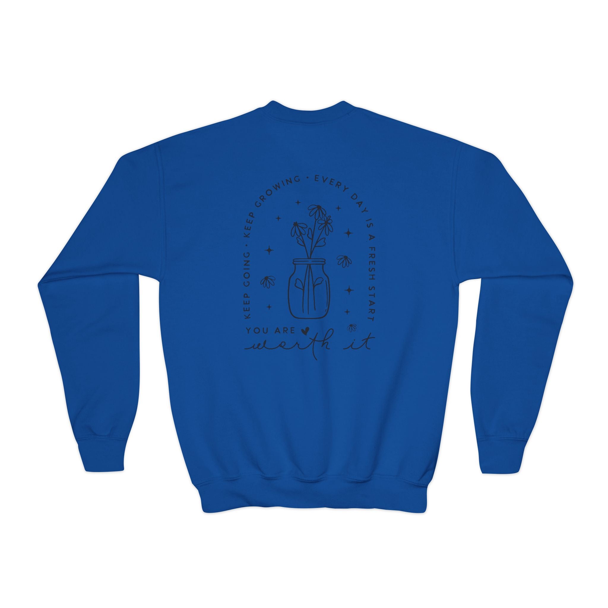 Youth Crewneck Sweatshirt — "You Are Worthy" Floral Graphic Sweatshirt