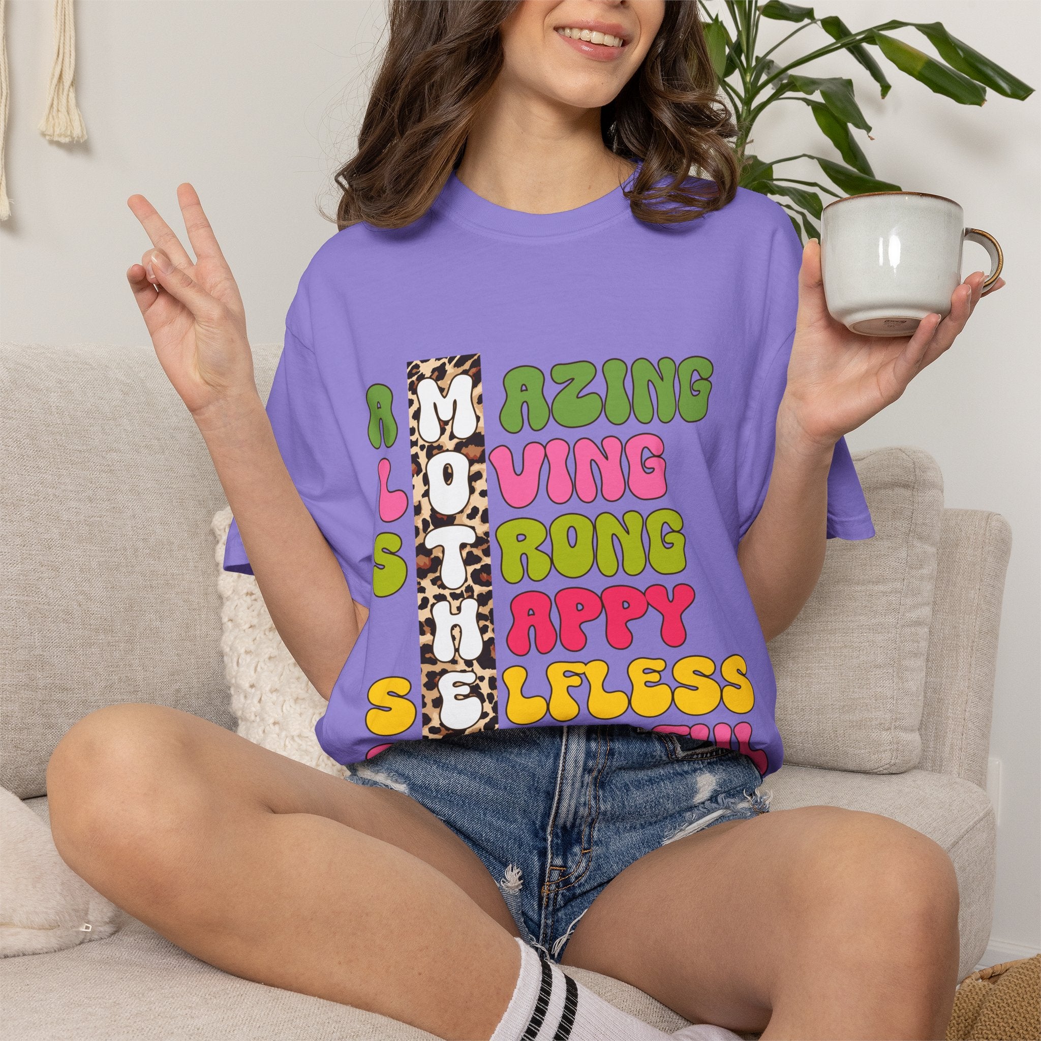 Mother Acrostic Graphic T-Shirt — Retro Bubble Letters & Leopard Accent