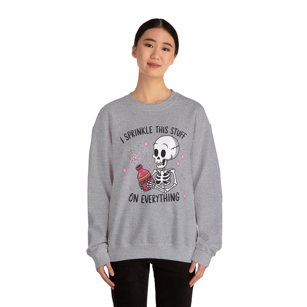 Sweatshirt — 'I Sprinkle This Stuff On Everything' Cute Skeleton Graphic Crewneck