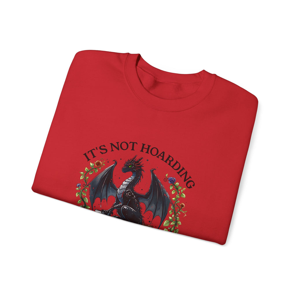 Book Dragon Crewneck Sweatshirt — "It's Not Hoarding If It's Books" Cozy Reader Pullover