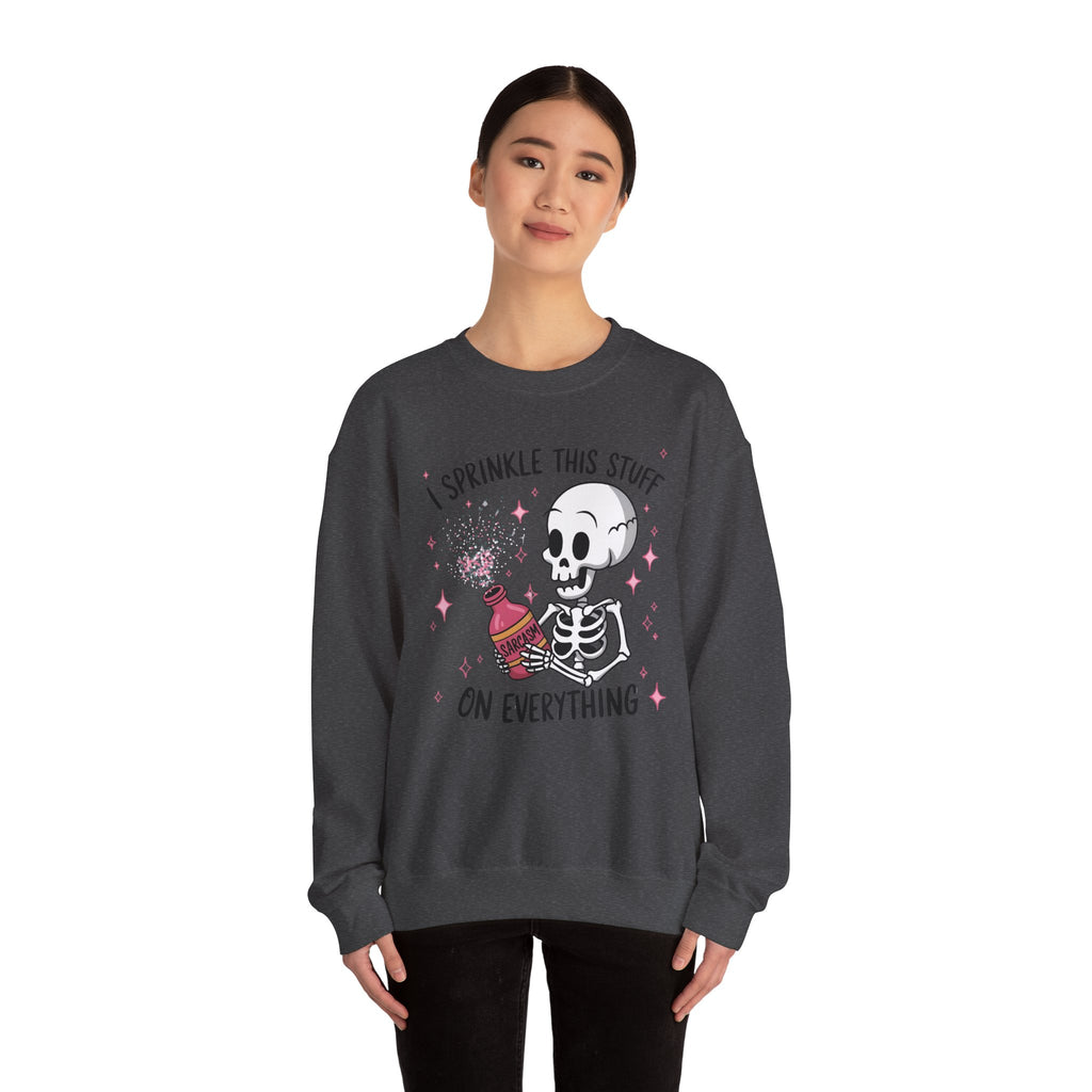 Sweatshirt — 'I Sprinkle This Stuff On Everything' Cute Skeleton Graphic Crewneck