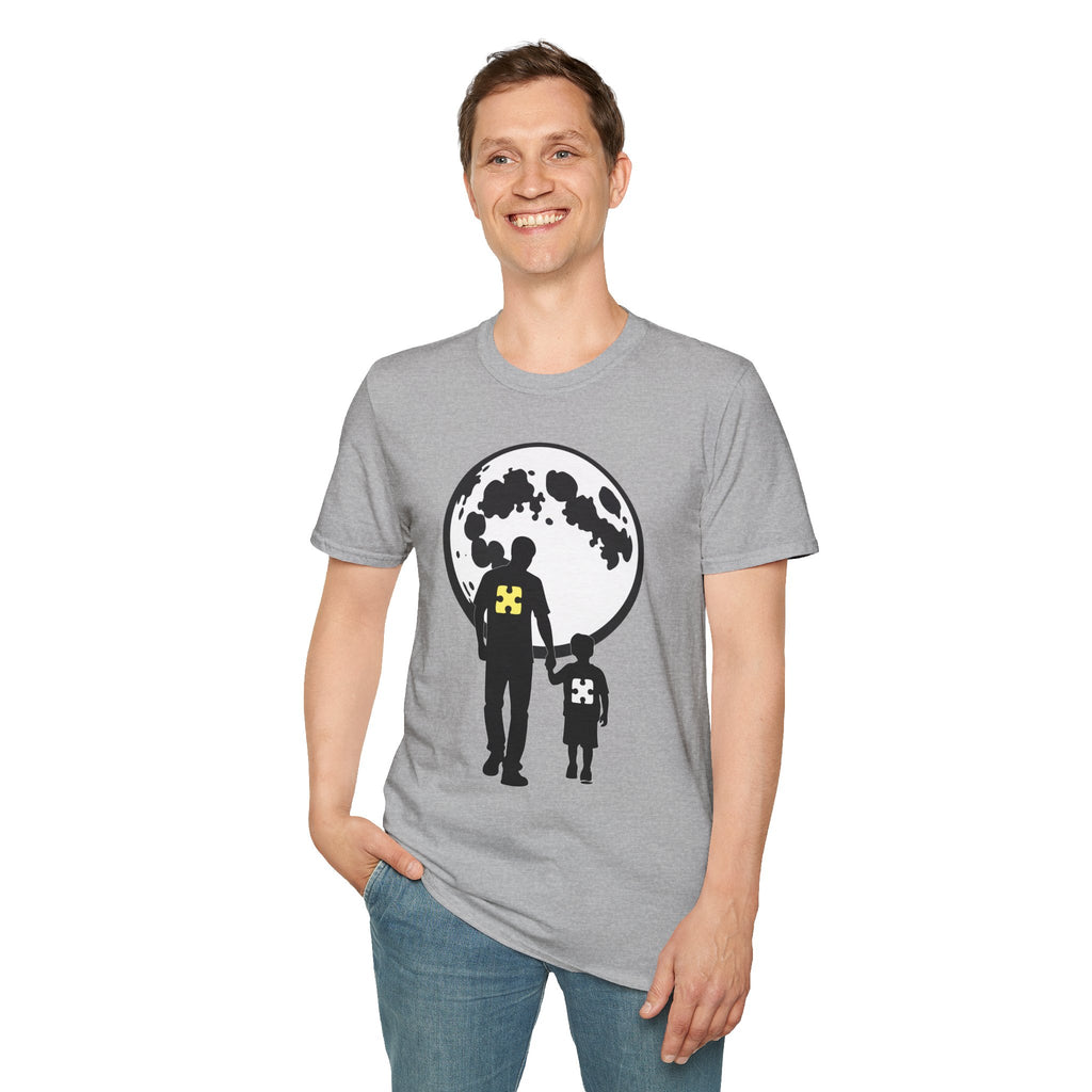 Moonwalk Father & Son T‑Shirt — Silhouette with Moon & Yellow Patch