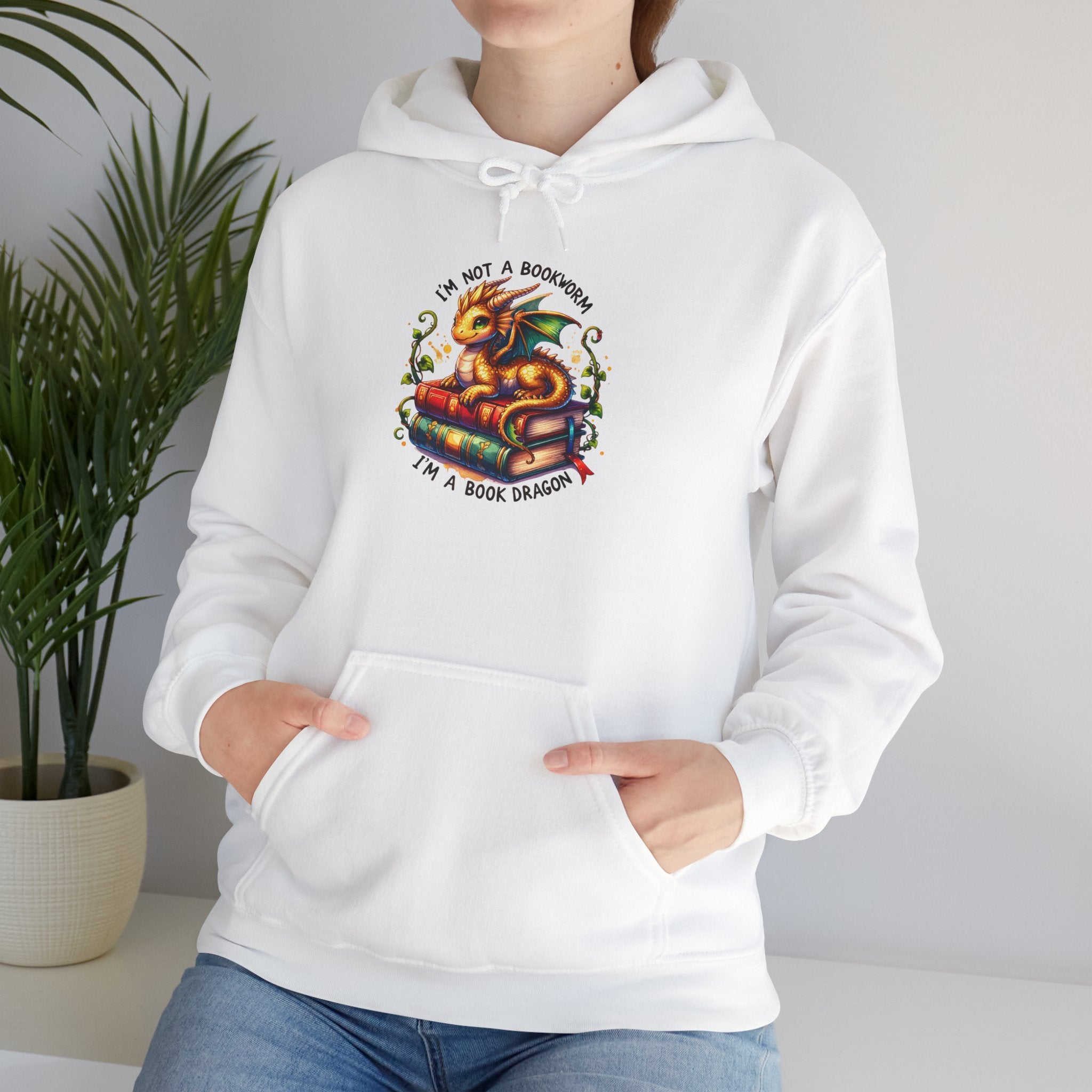 Hoodie — 'I'm Not A Dragon' Cute Snake-on-Book Graphic Pullover
