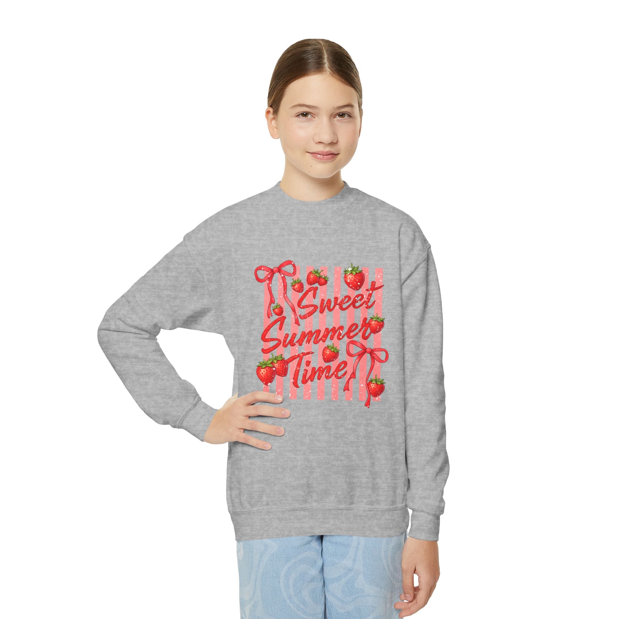 Youth Sweatshirt - "Sweet Summer Time" Strawberry Graphic Crewneck
