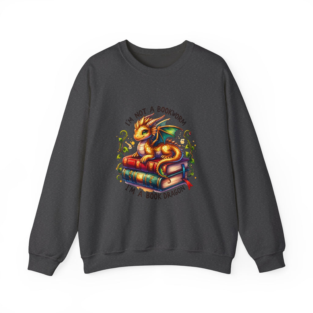 Book Dragon Crewneck Sweatshirt — "I'm Not a Bookworm, I'm a Book Dragon" Cozy Reader Sweatshirt