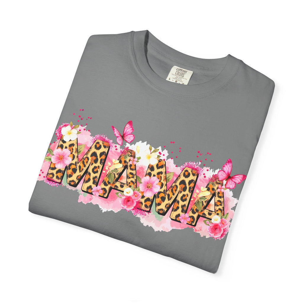 Mama Floral Leopard Graphic Tee — 'MAMA' Pink Butterfly Mother's Day T‑Shirt