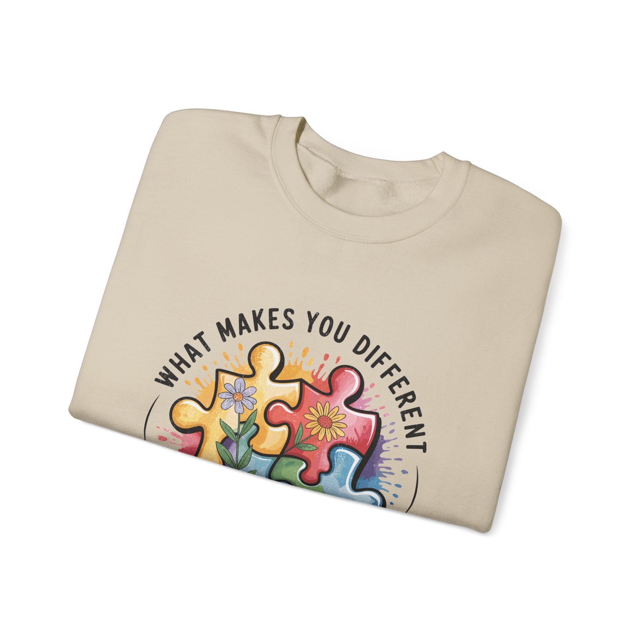 Autism Awareness Crewneck Sweatshirt — “What Makes You Different Is What Makes You Beautiful”