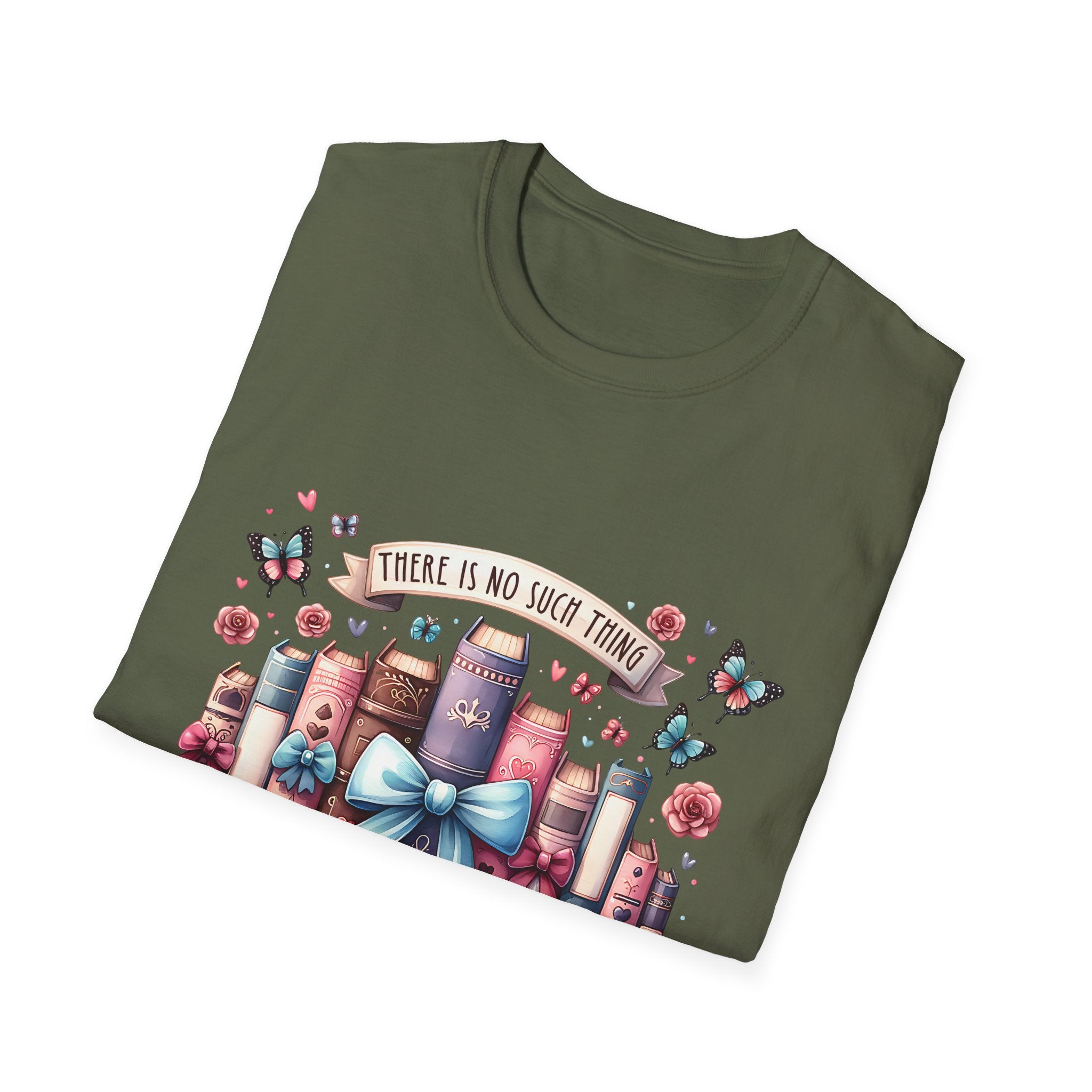 Book Lover T-Shirt — "There Is No Such Thing As Too Many Books" Illustrated Stack Design