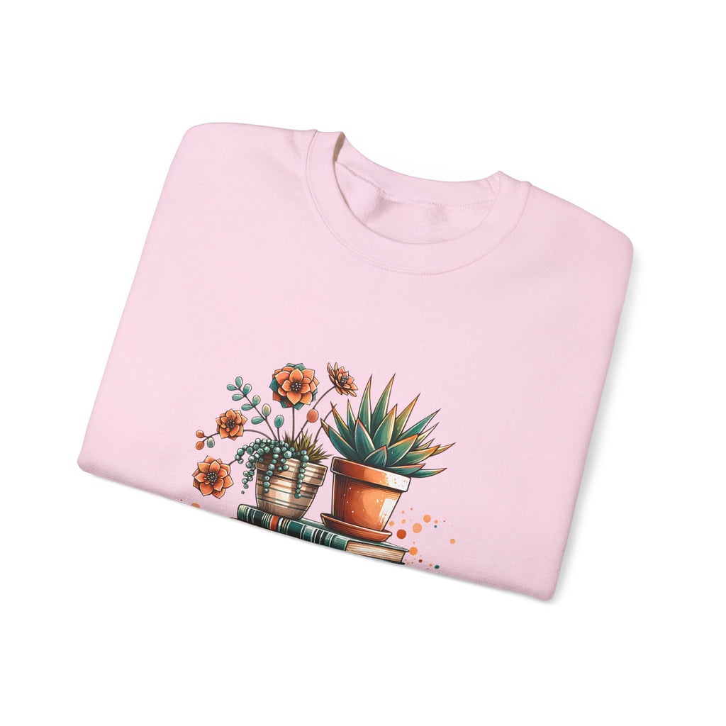 Booklover Sweatshirt — “Just a Girl Who Loves Books” Floral Plants & Stacks Crewneck