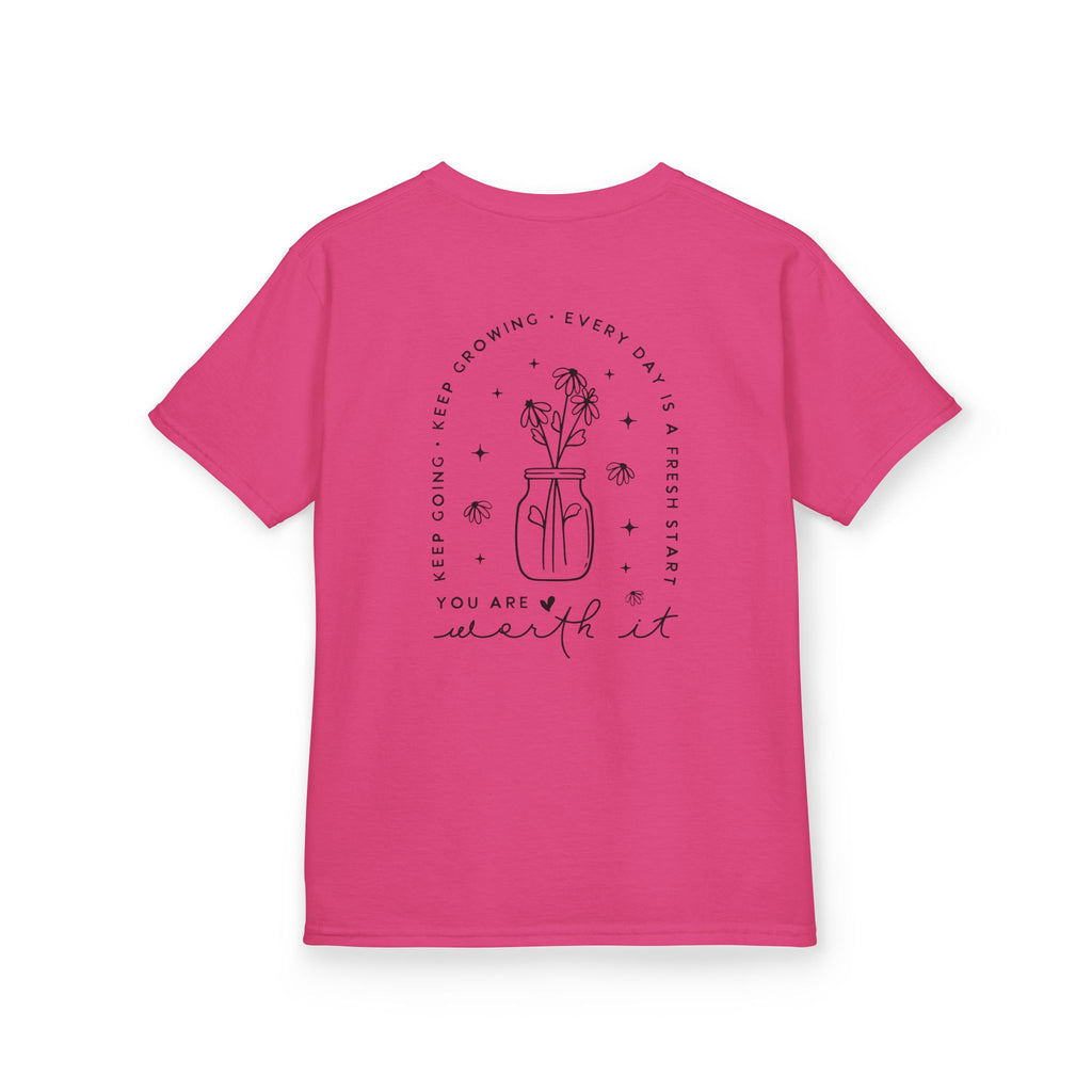 Kids Tee — “You Are Worth It” Minimal Floral Comfort Shirt