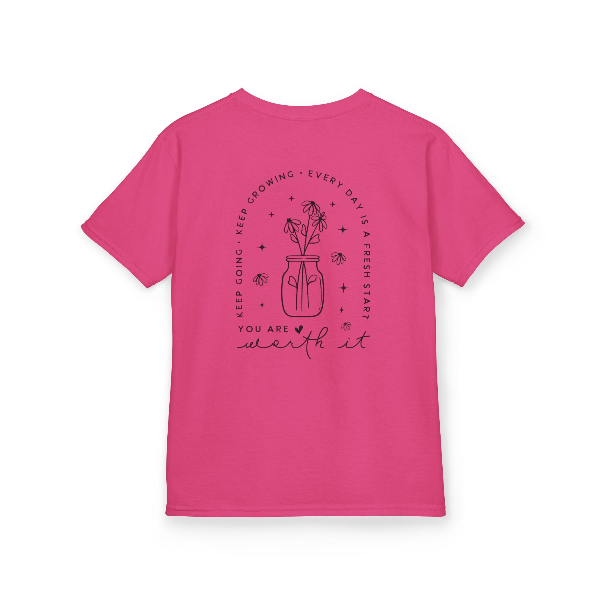 Kids Tee — “You Are Worth It” Minimal Floral Comfort Shirt