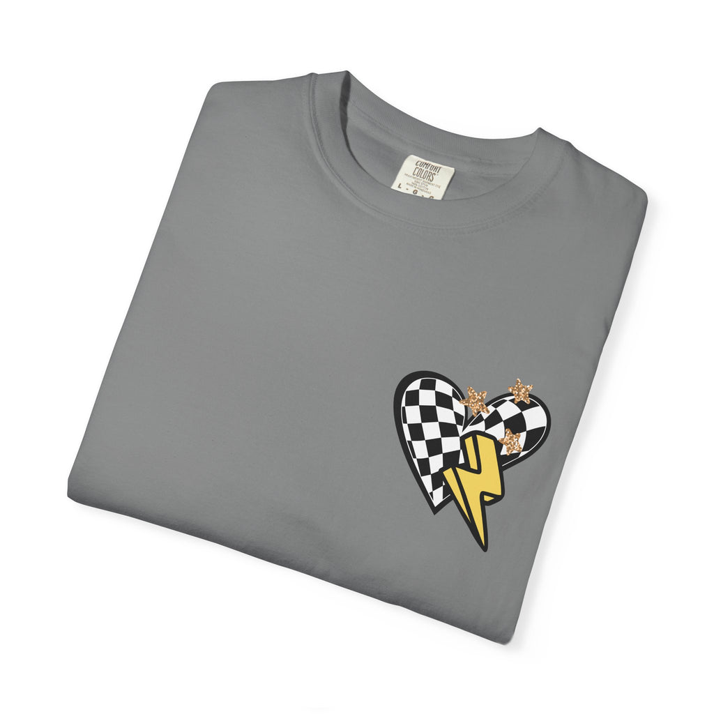 Graphic T-Shirt — Checker Heart & Tiger Collage Design