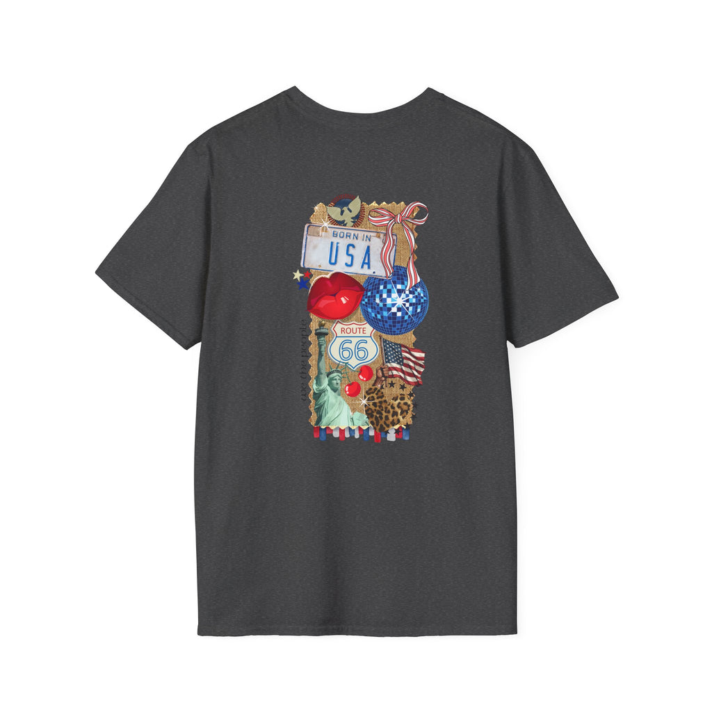 USA Collage T-Shirt — Patriotic Route 66 & Americana Graphic Tee