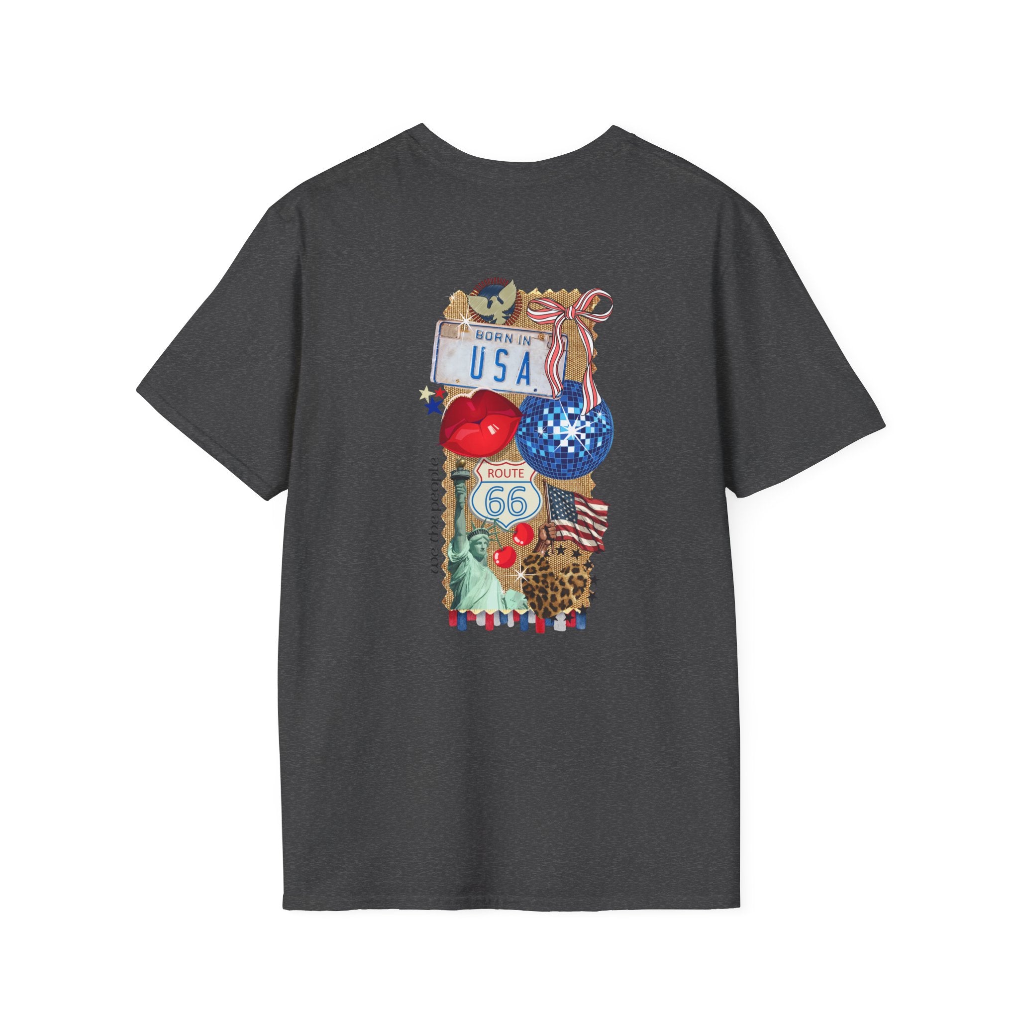 USA Collage T-Shirt — Patriotic Route 66 & Americana Graphic Tee