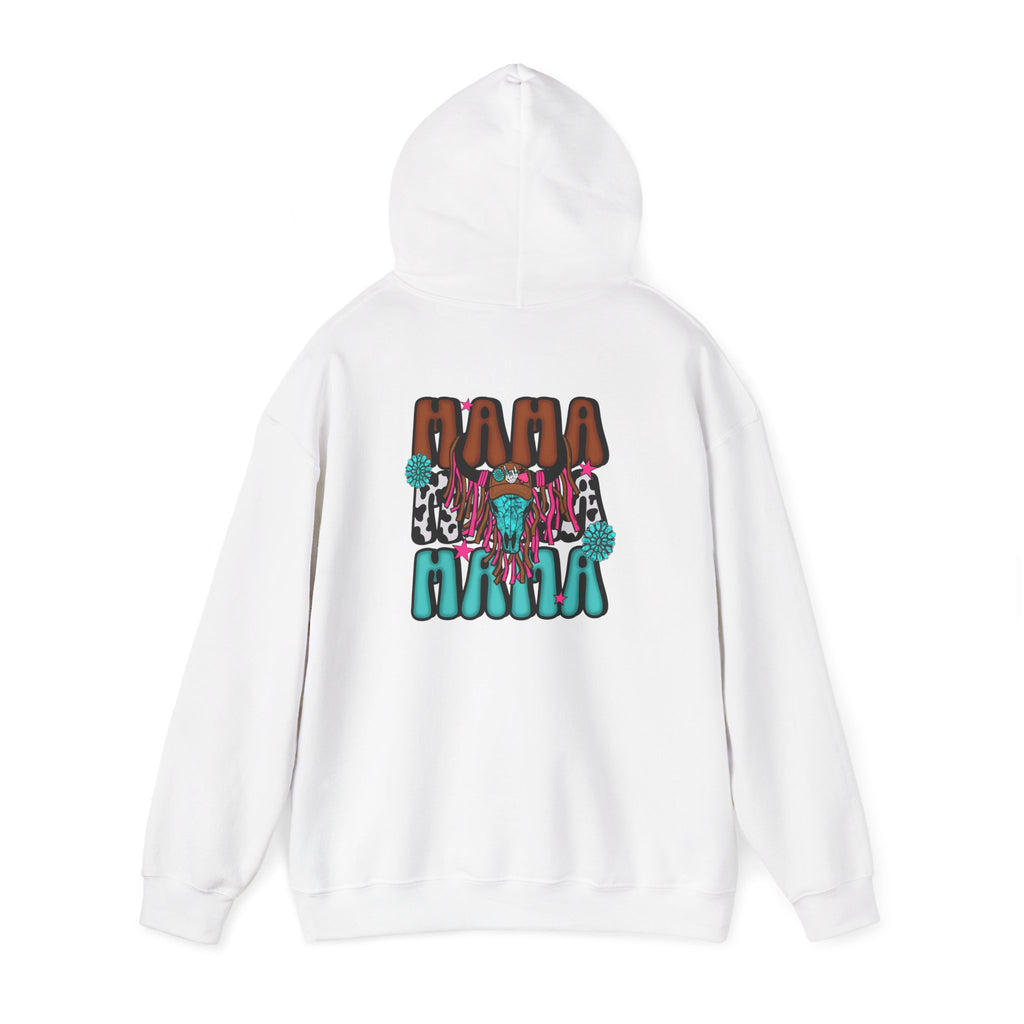 Double-sided Bull Skull Graphic Hoodie – Teal & Brown Desert Cow Skull Pullover