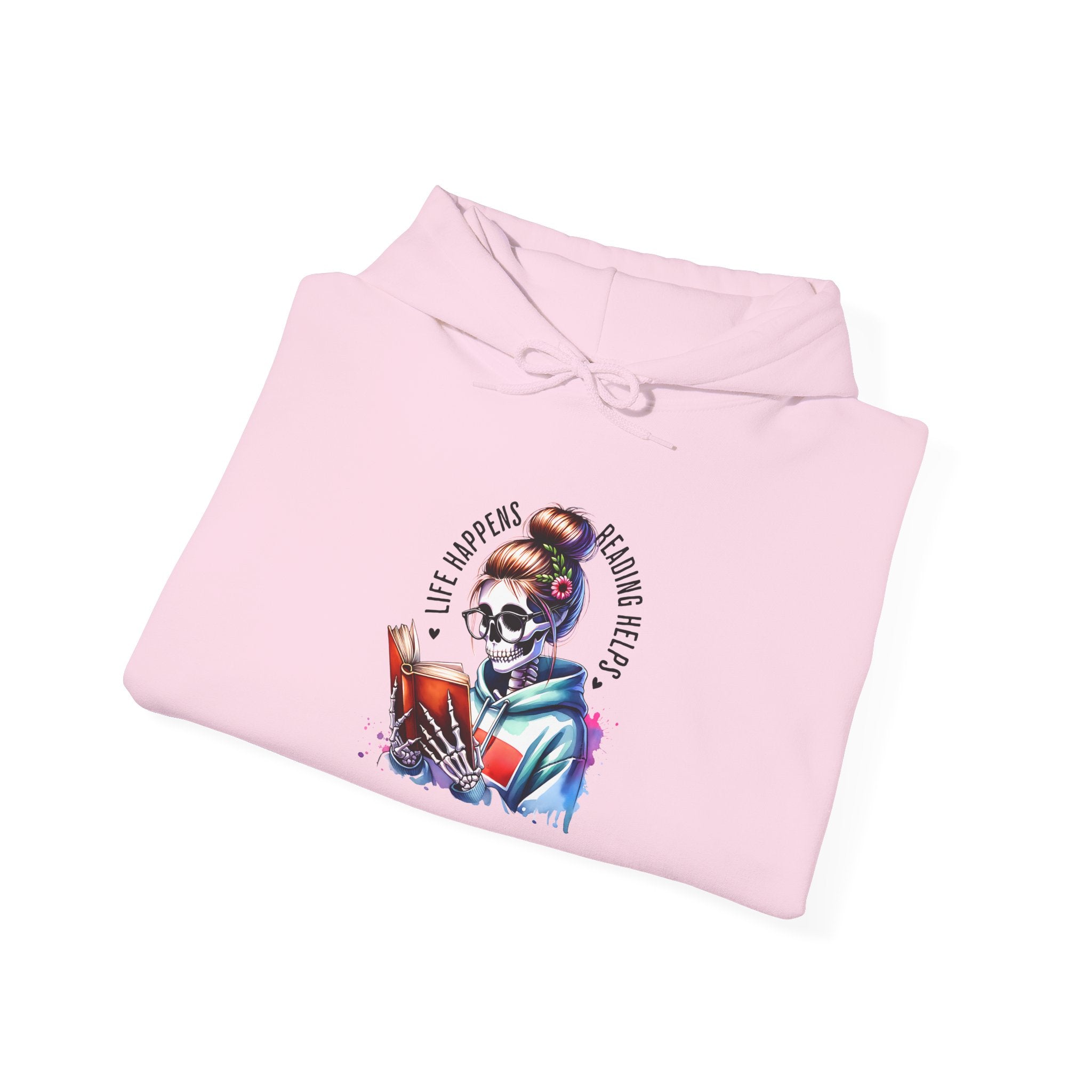 Hoodie - 'Eat, Sleep, Read, Repeat' Skeleton Reader Graphic Hoodie