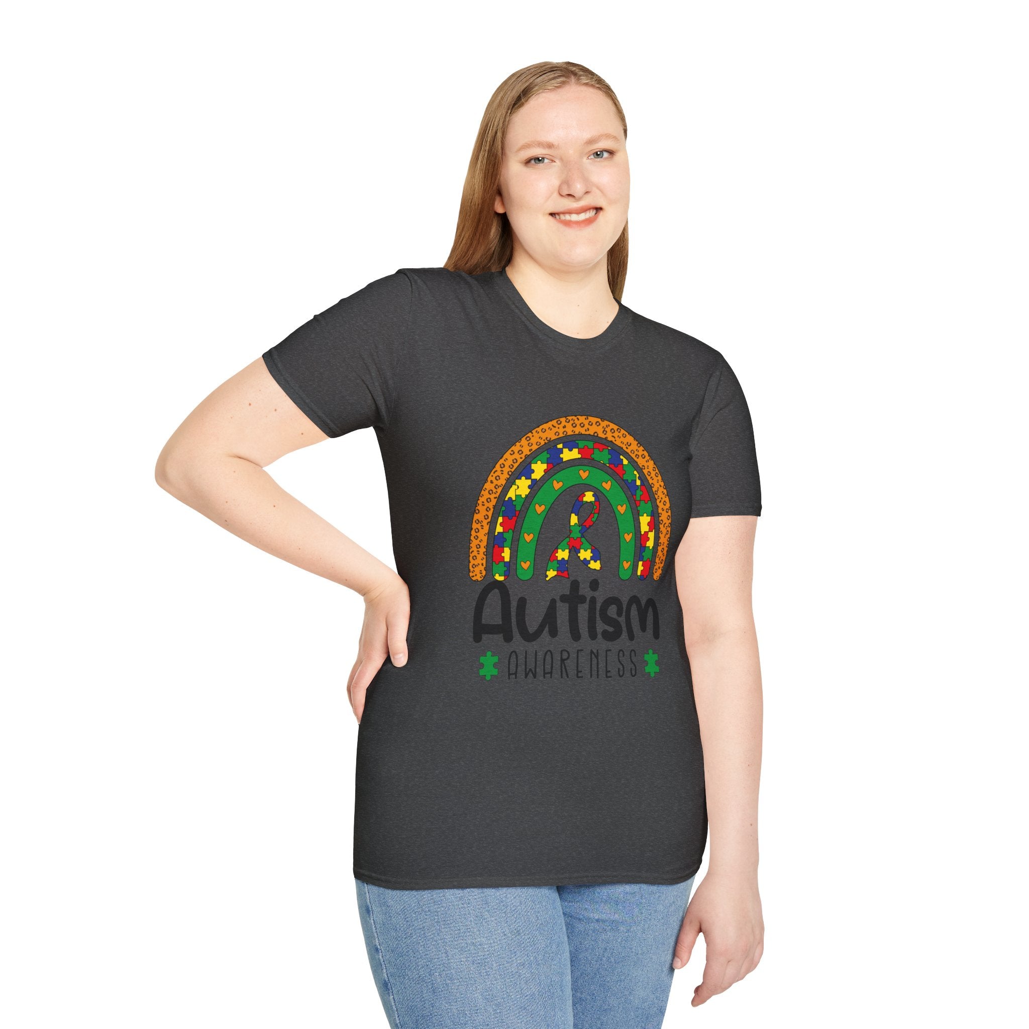 Autism Awareness T-Shirt — Colorful Puzzle Ribbon Rainbow Tee