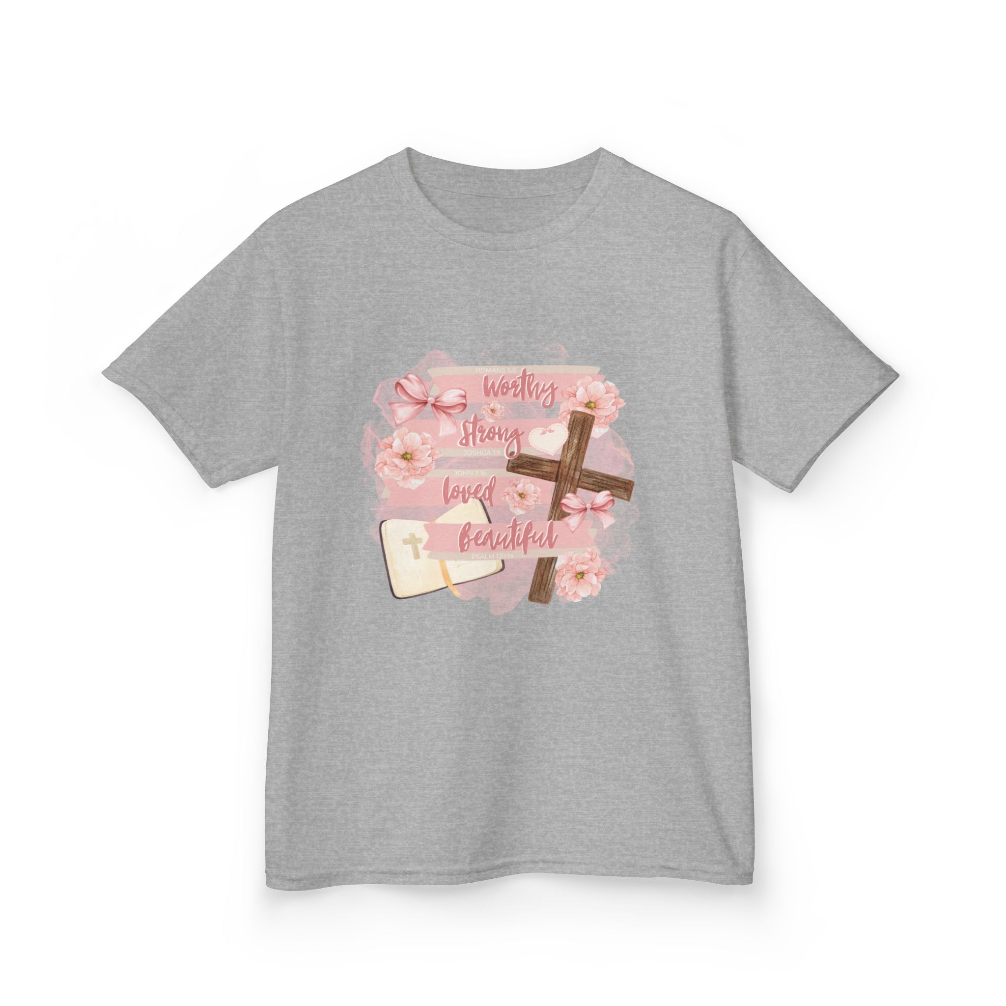 Kids T-Shirt — Pink Floral 'Daddy's Little Love' Cross Design