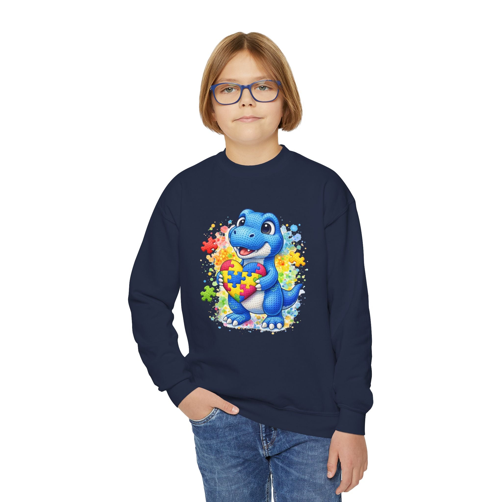 Kids Autism Awareness Dinosaur Crewneck Sweatshirt
