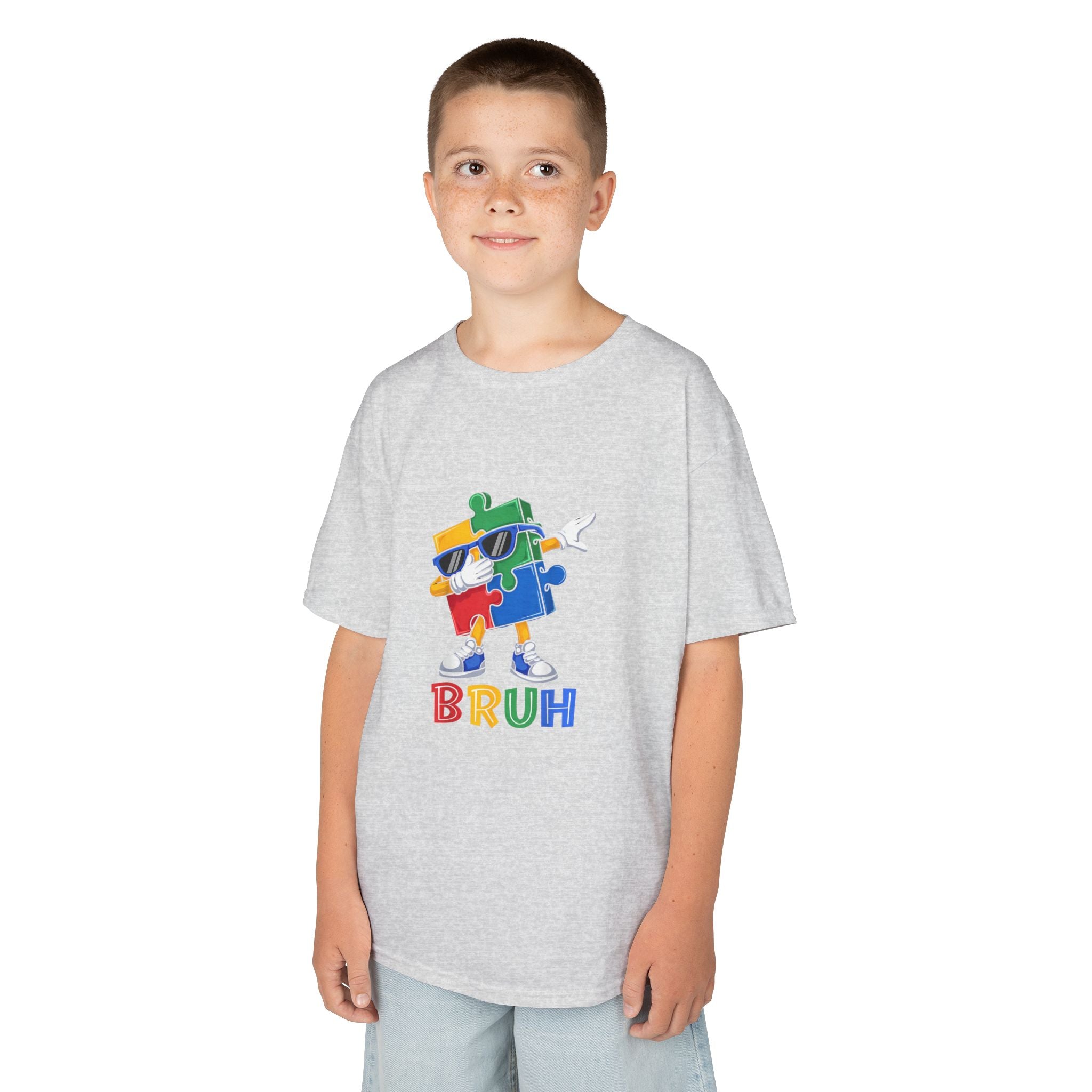 Kids 'BRUH' Colorful Puzzle Robot Tee - Fun Graphic Shirt for Boys & Girls