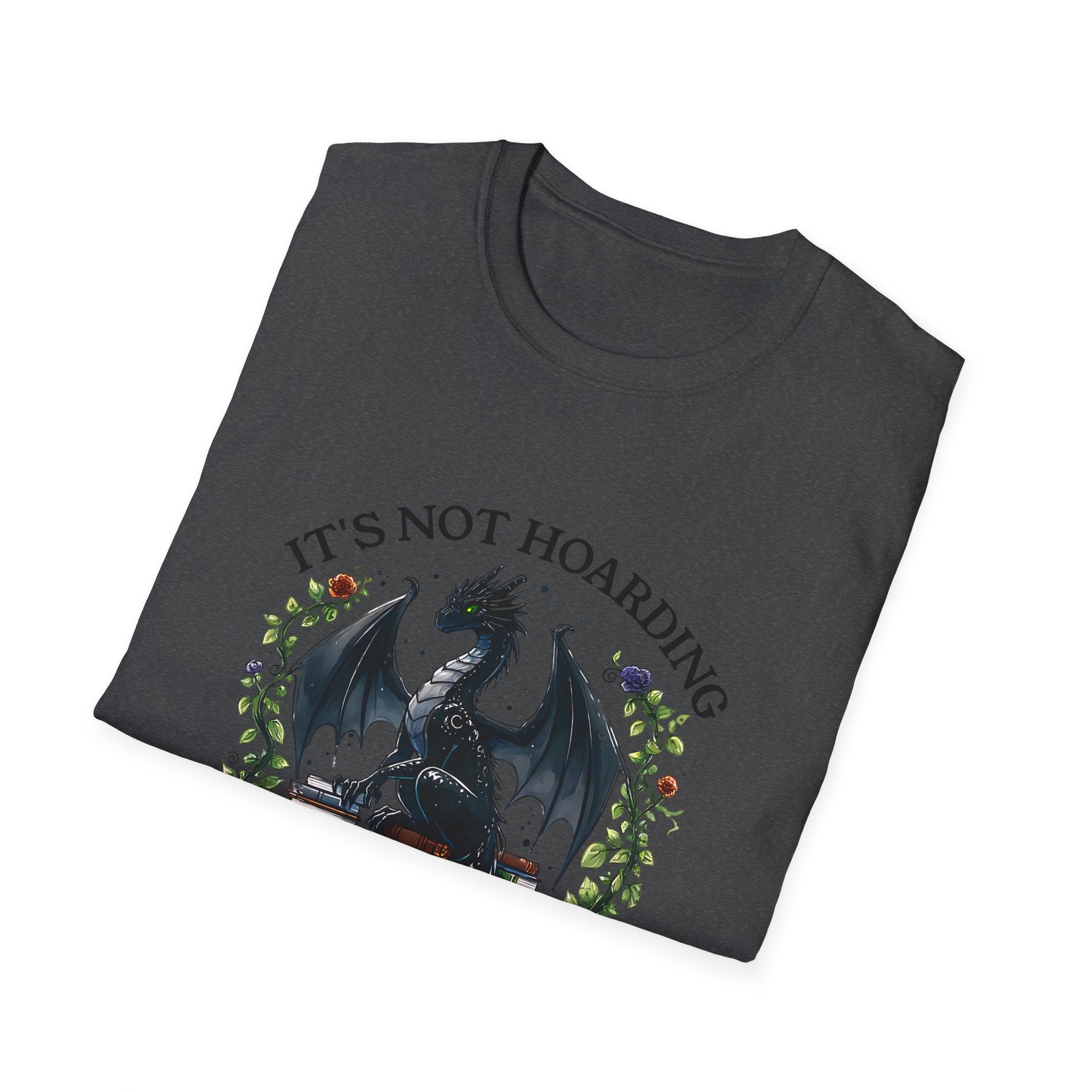 Dragon Reading T-Shirt — "It's Not Hoarding If It's Books" Book Lover Tee