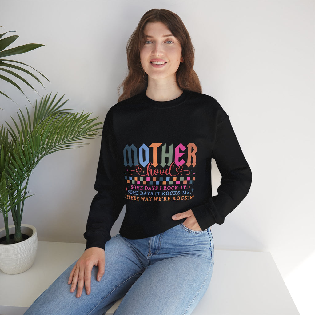Motherhood Crewneck Sweatshirt — 'Mother Hood' Retro Colorful Mom Pullover