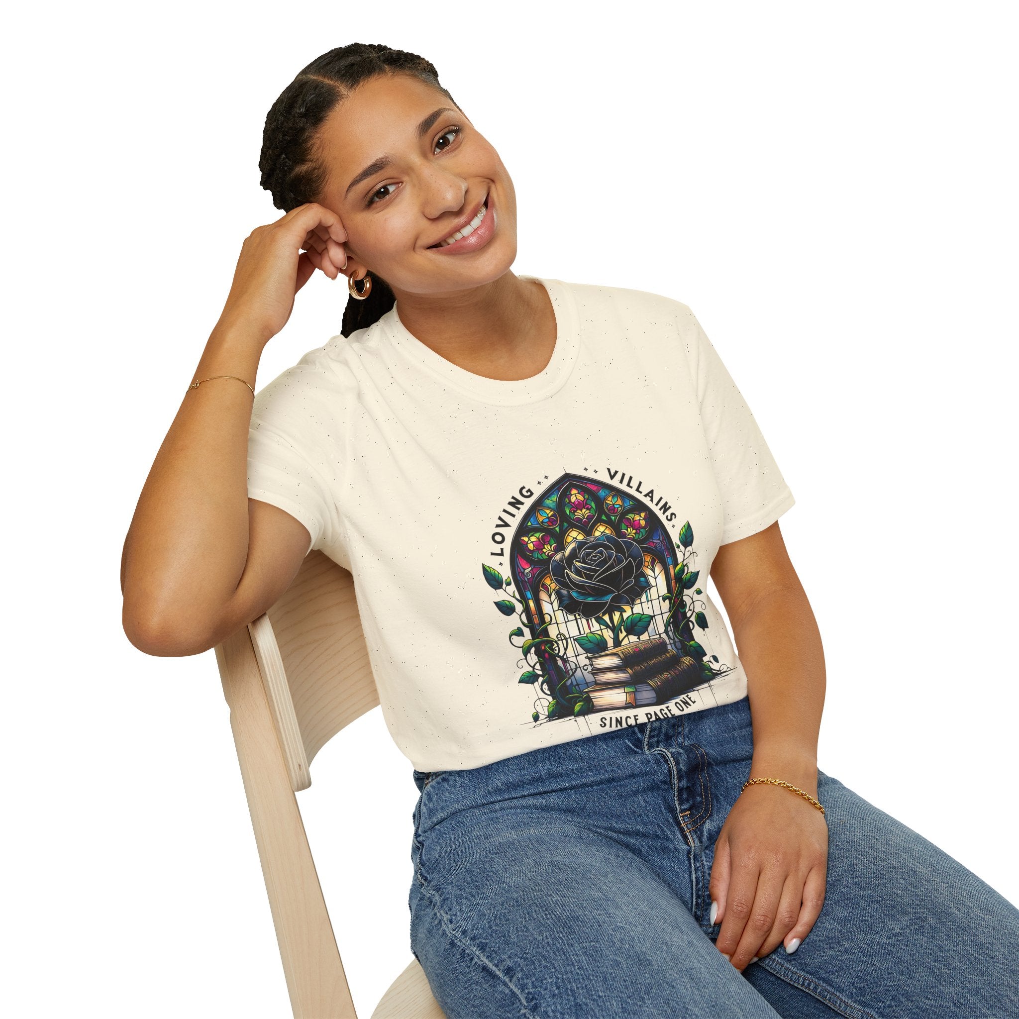 Loving Villains Rose Window T-Shirt — Gothic Floral 'Since Page One' Tee