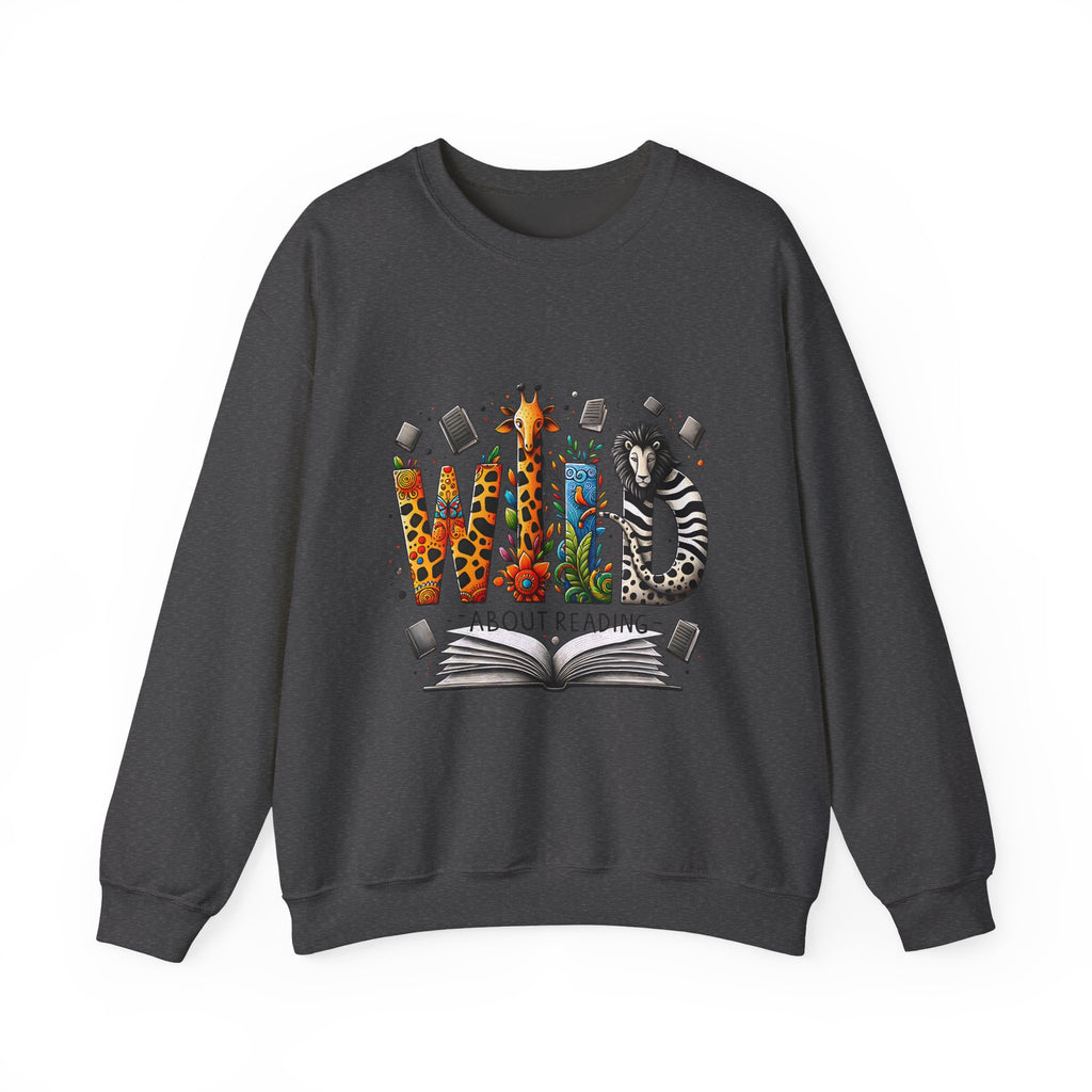 Sweatshirt — "Wild About Reading" Animal Letters Book Lover Crewneck