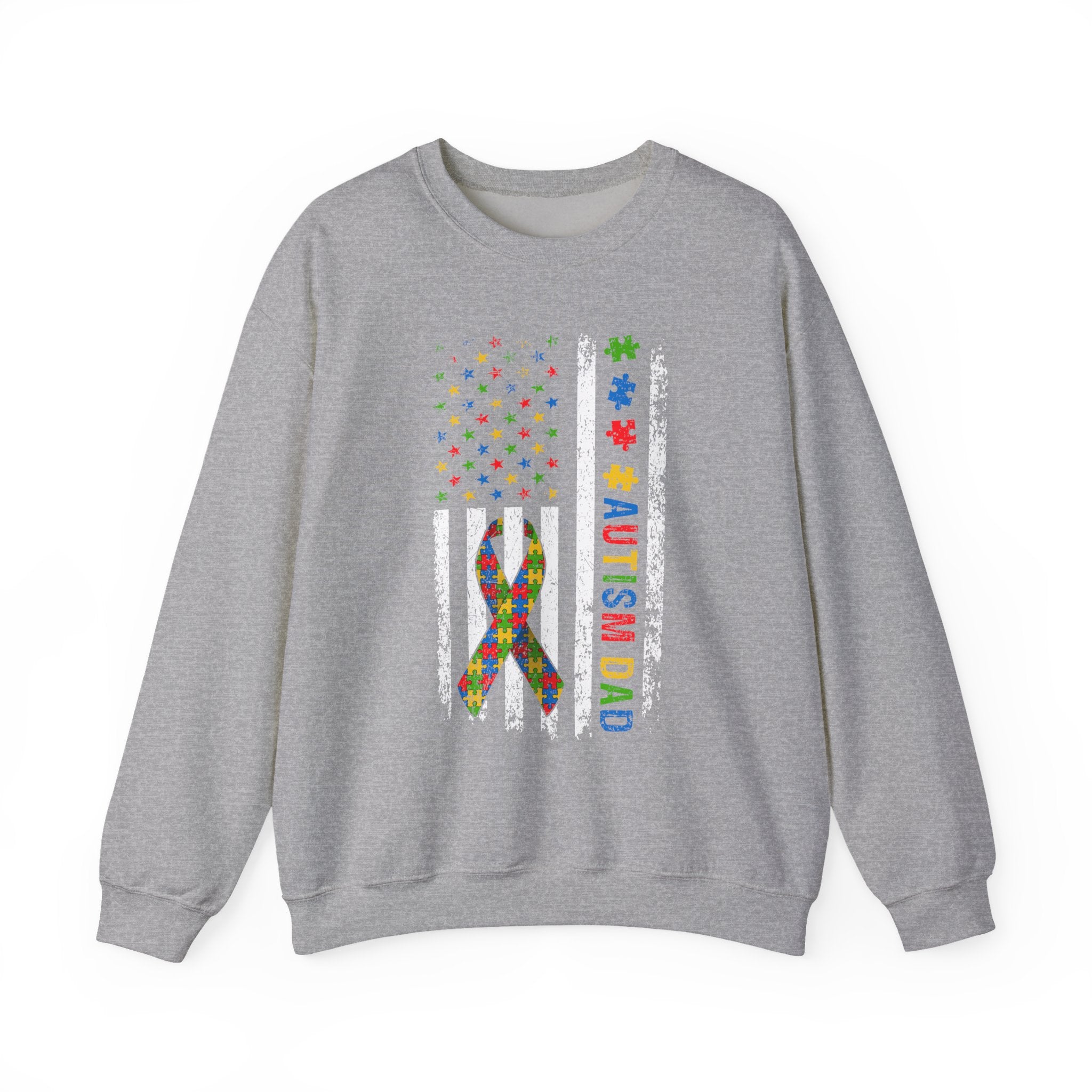Autism Dad Puzzle Ribbon Crewneck Sweatshirt — Supportive Autism Awareness Pullover