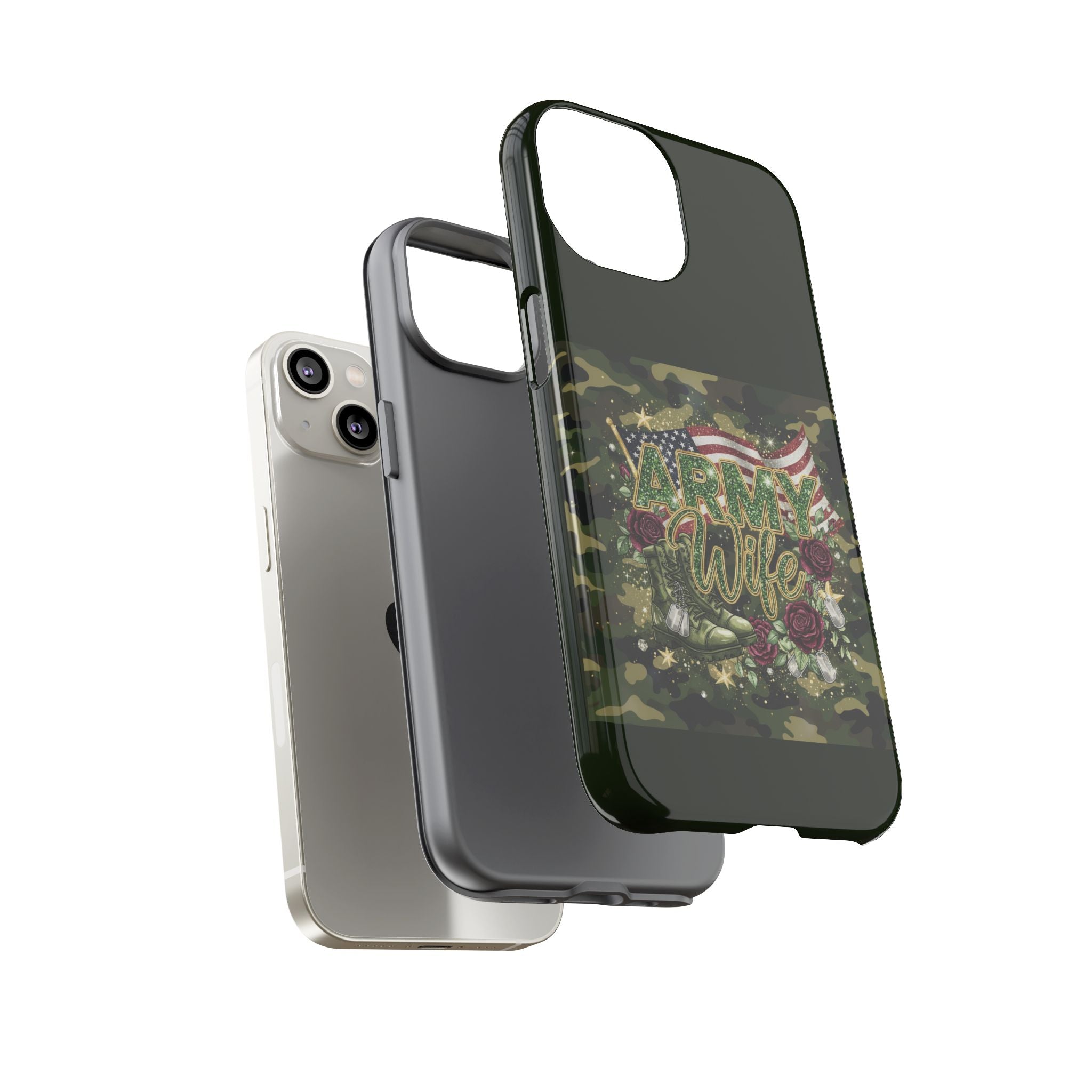 Army Wife Tough Phone Case — Camo Flag Design with Roses