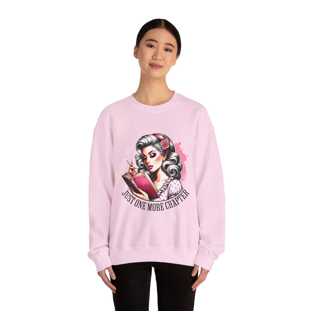 Reader Girl Sweatshirt — "Just One More Chapter" Cozy Graphic Crewneck