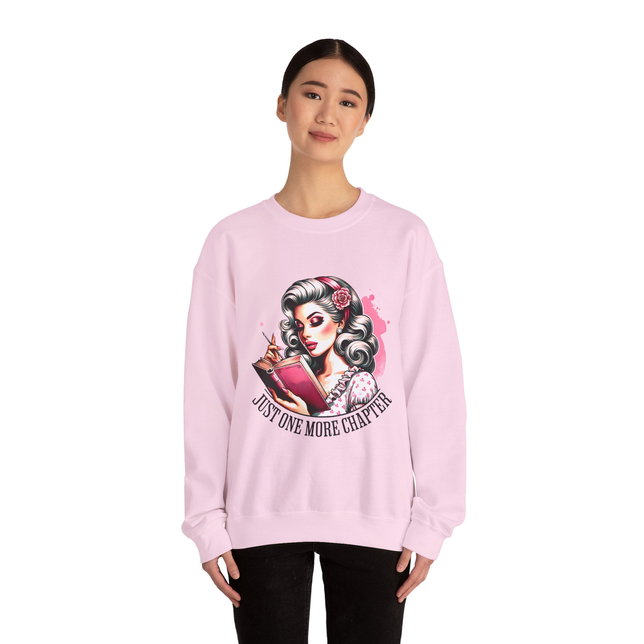Reader Girl Sweatshirt — "Just One More Chapter" Cozy Graphic Crewneck