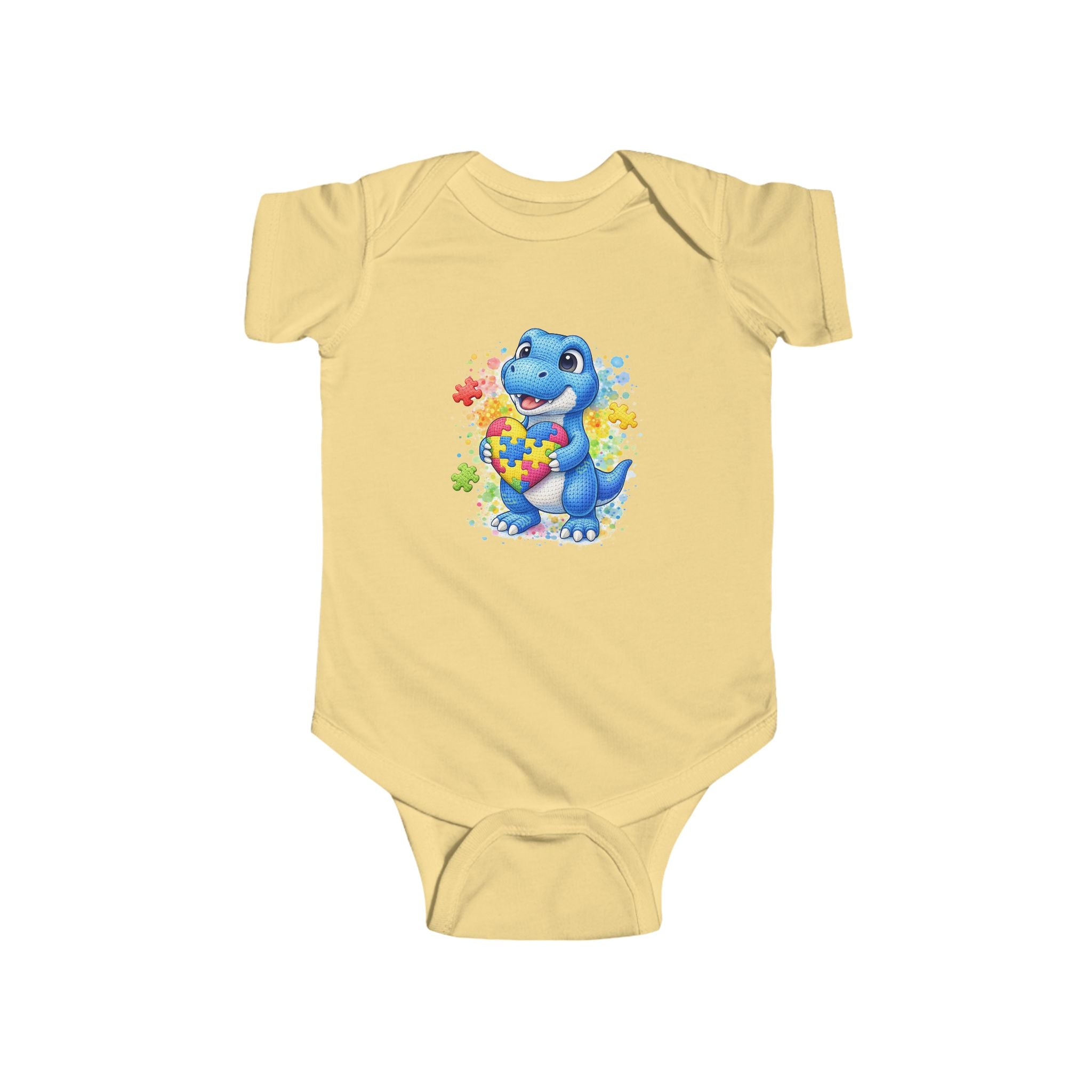 Cute Blue Dinosaur Baby Bodysuit – Floral Dino Infant Onesie