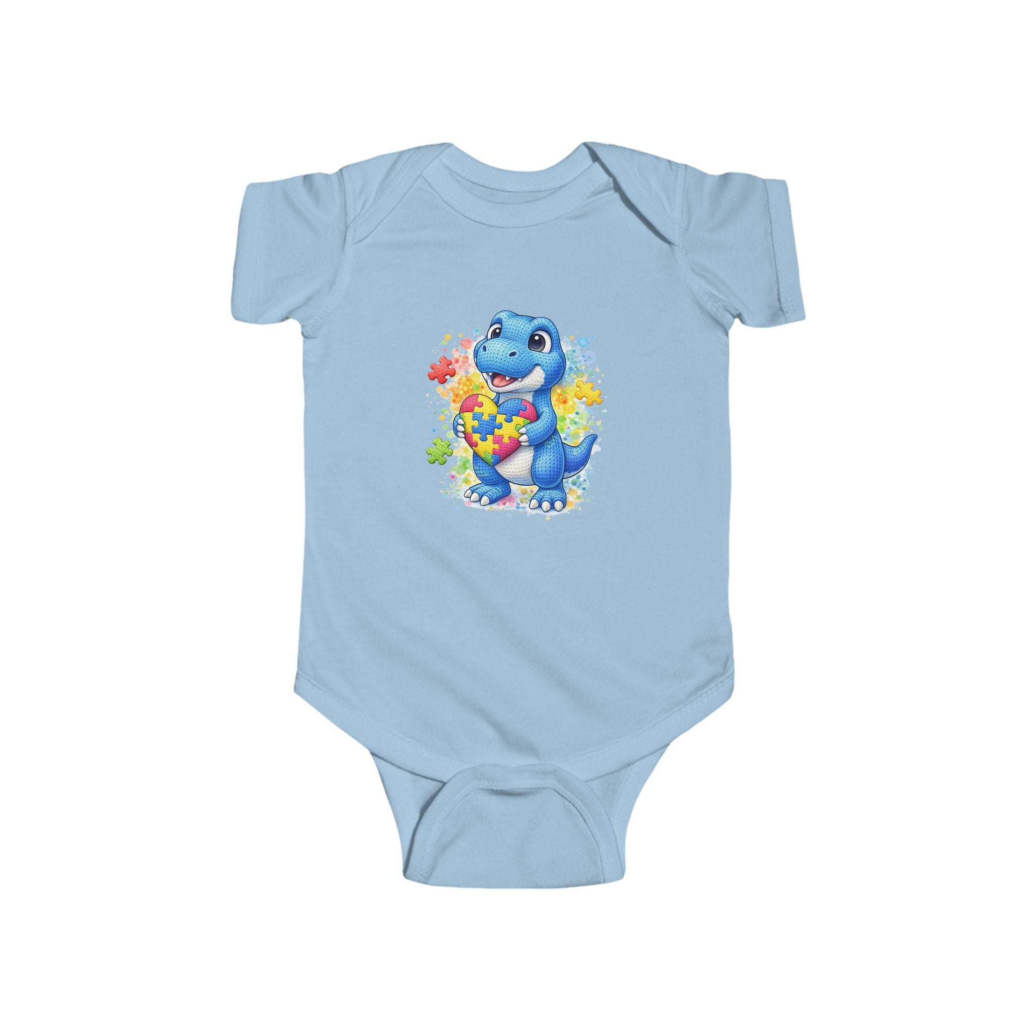 Cute Blue Dinosaur Baby Bodysuit – Floral Dino Infant Onesie