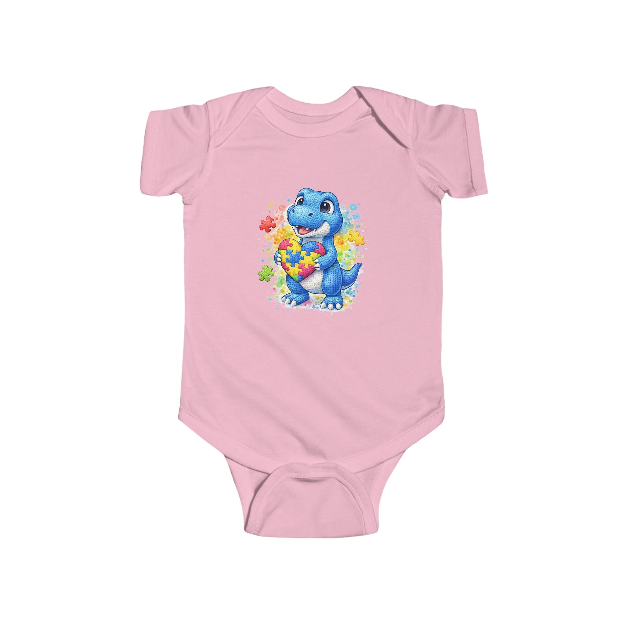 Cute Blue Dinosaur Baby Bodysuit – Floral Dino Infant Onesie