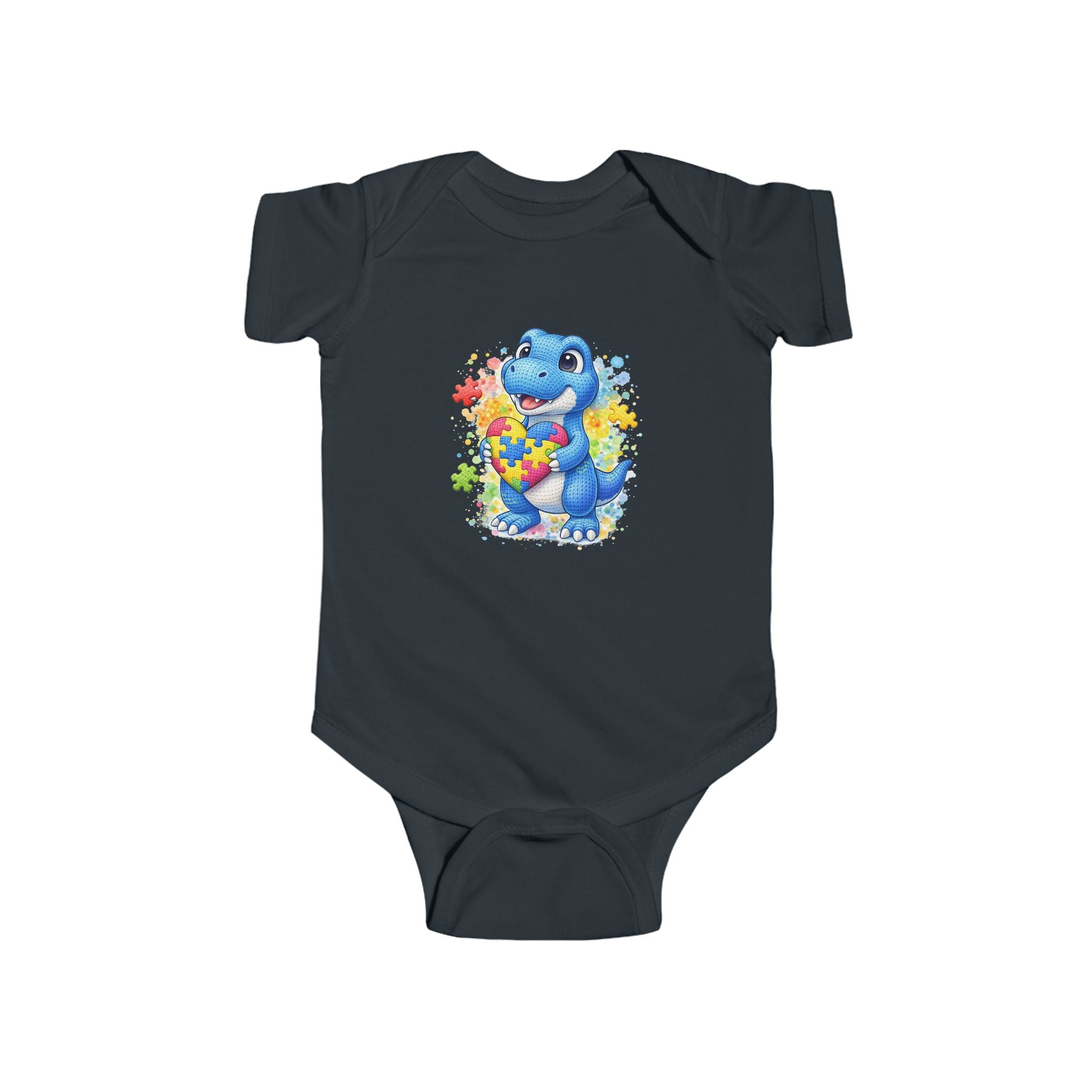 Cute Blue Dinosaur Baby Bodysuit – Floral Dino Infant Onesie