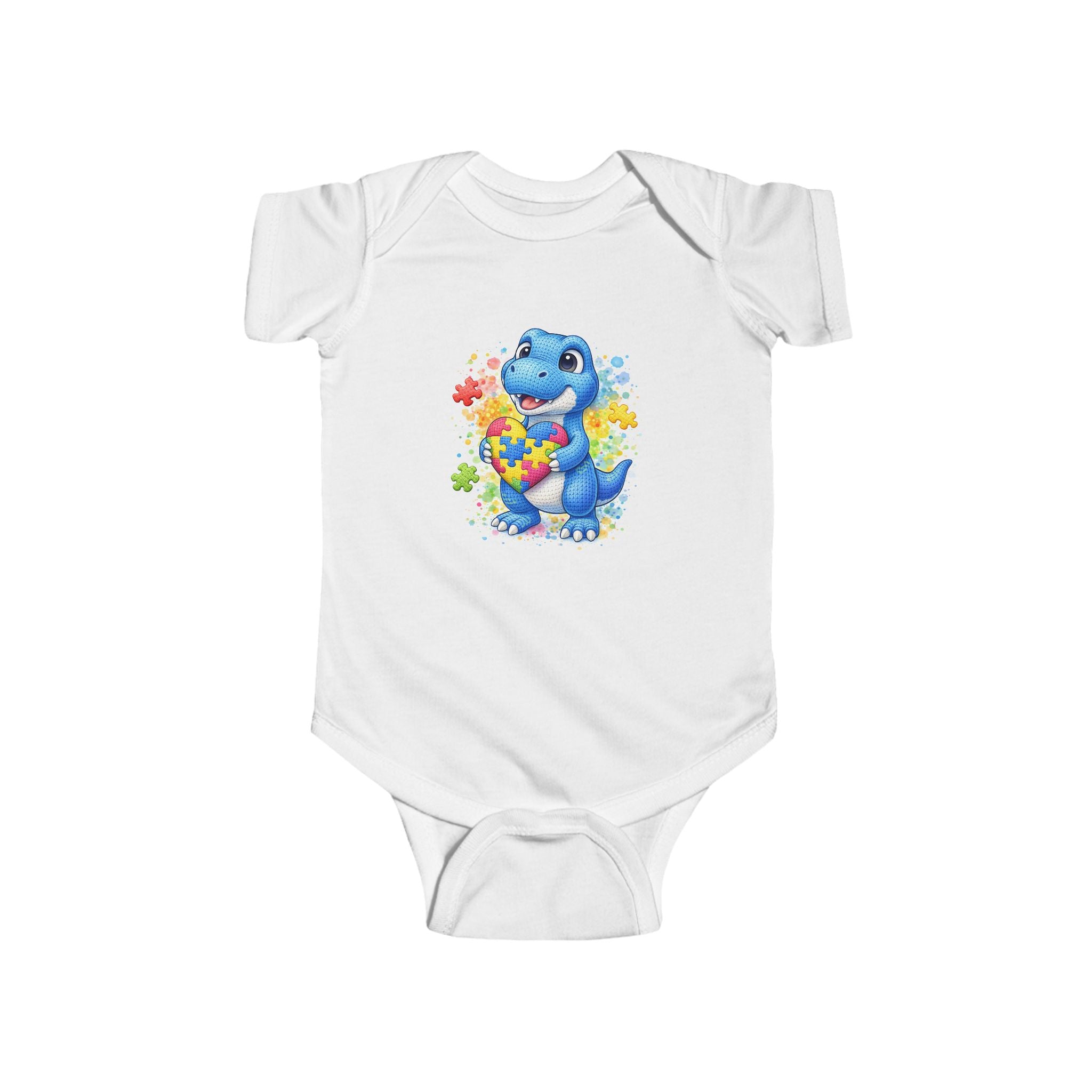 Cute Blue Dinosaur Baby Bodysuit – Floral Dino Infant Onesie