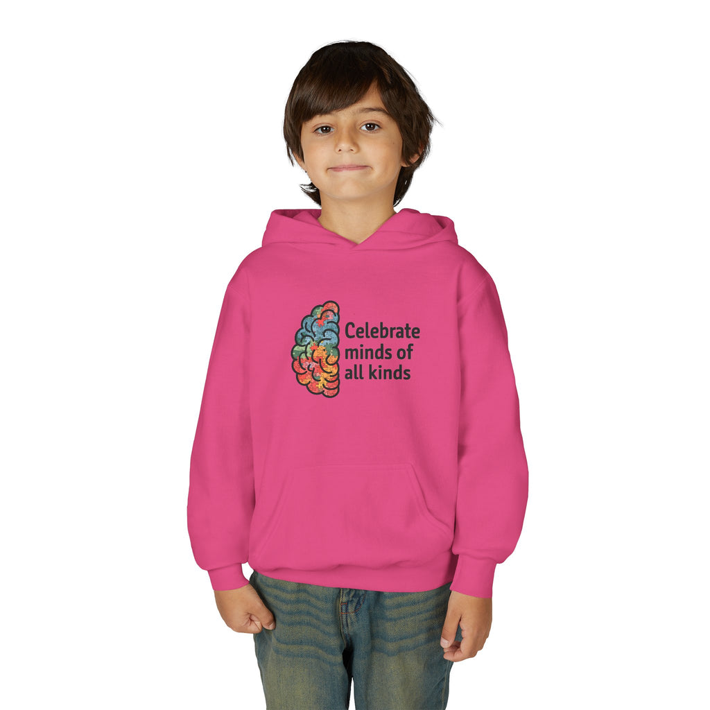Youth Hoodie — "Celebrate Minds of All Kinds" Colorful Brain Awareness Pullover