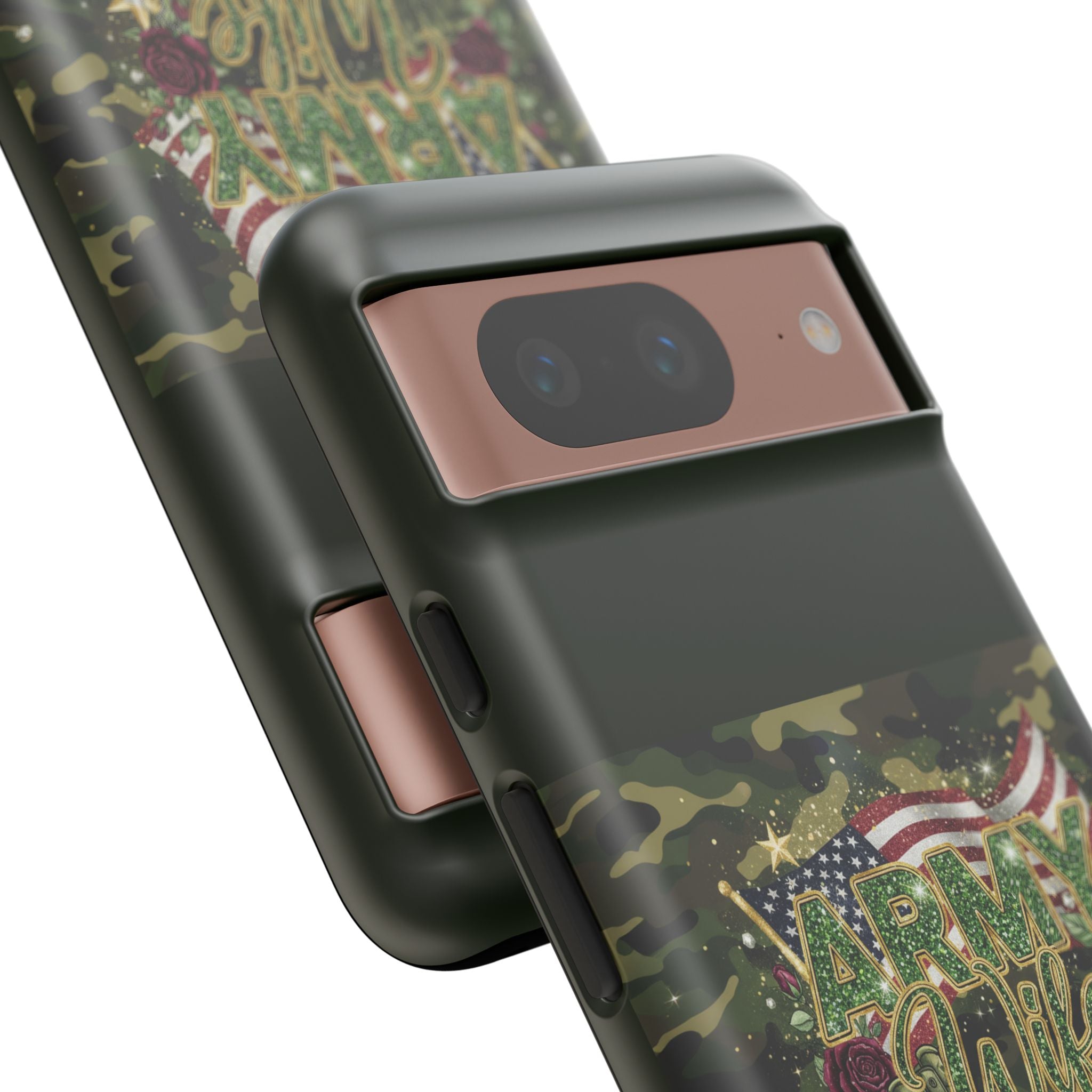 Army Wife Tough Phone Case — Camo Flag Design with Roses