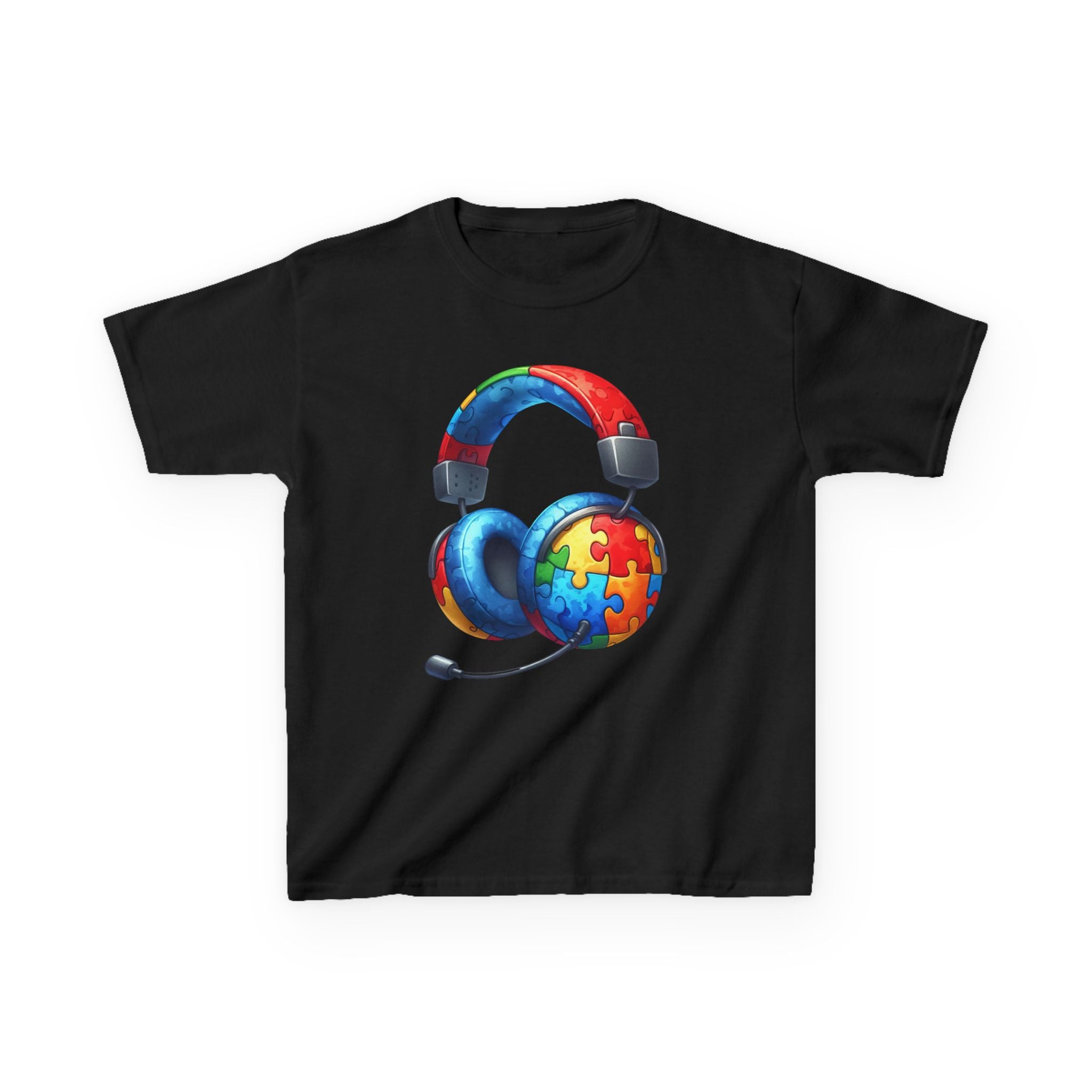 Kids Headset T‑Shirt with Puzzle Autism Awareness Design