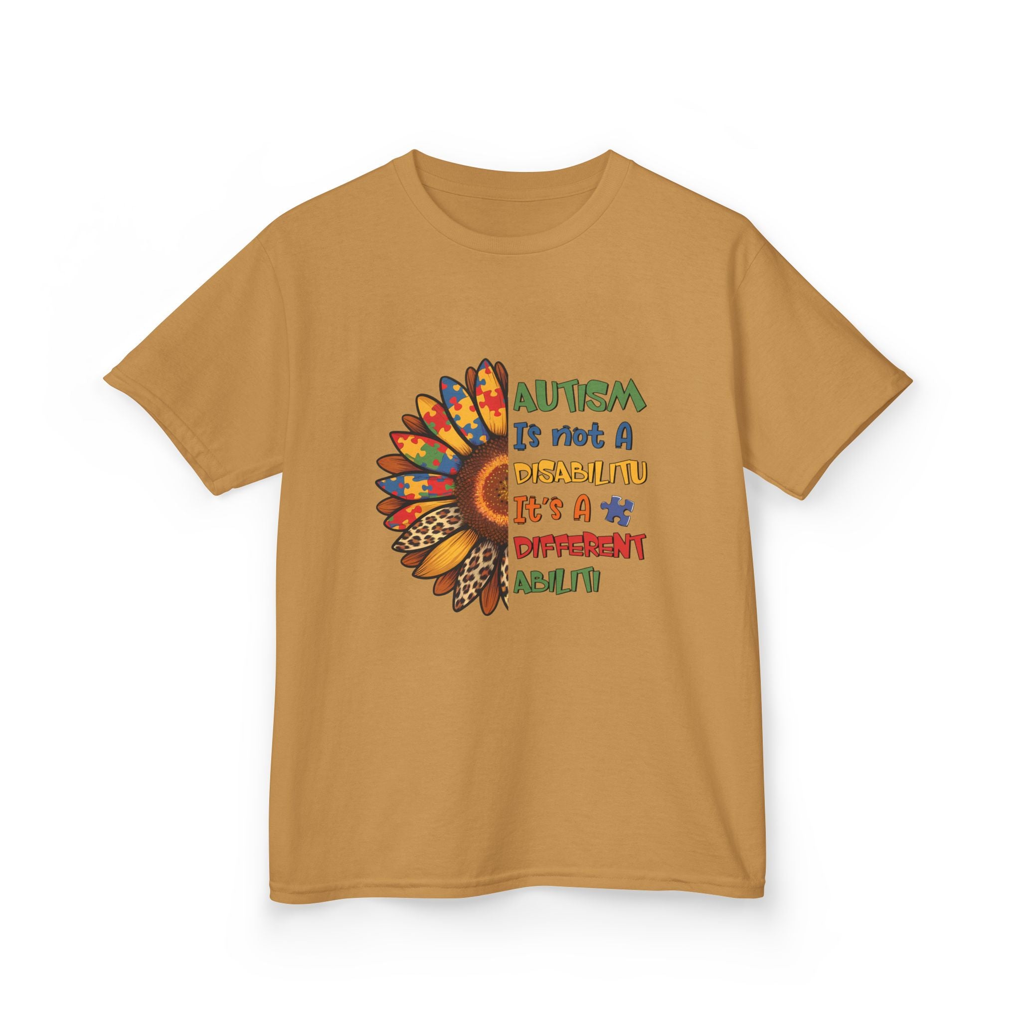 Kids Tee — "Autism Is Not A Disability It's A Different Ability" Colorful Feather Design