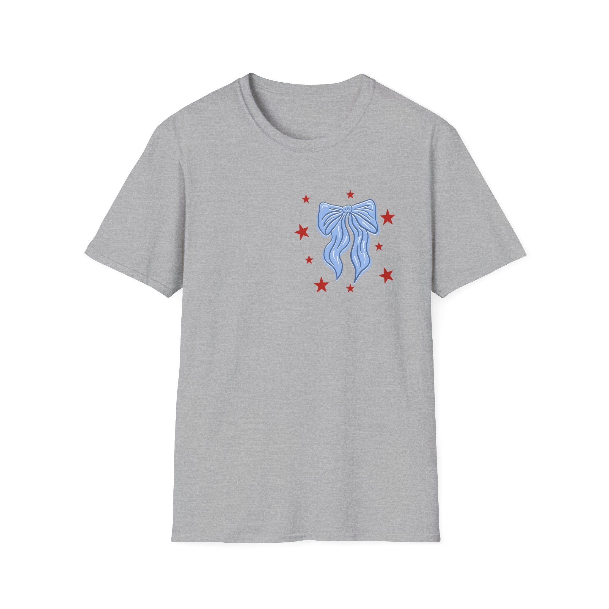 Double-sided American Honey T-Shirt — Patriotic Red White Blue Bow Tee